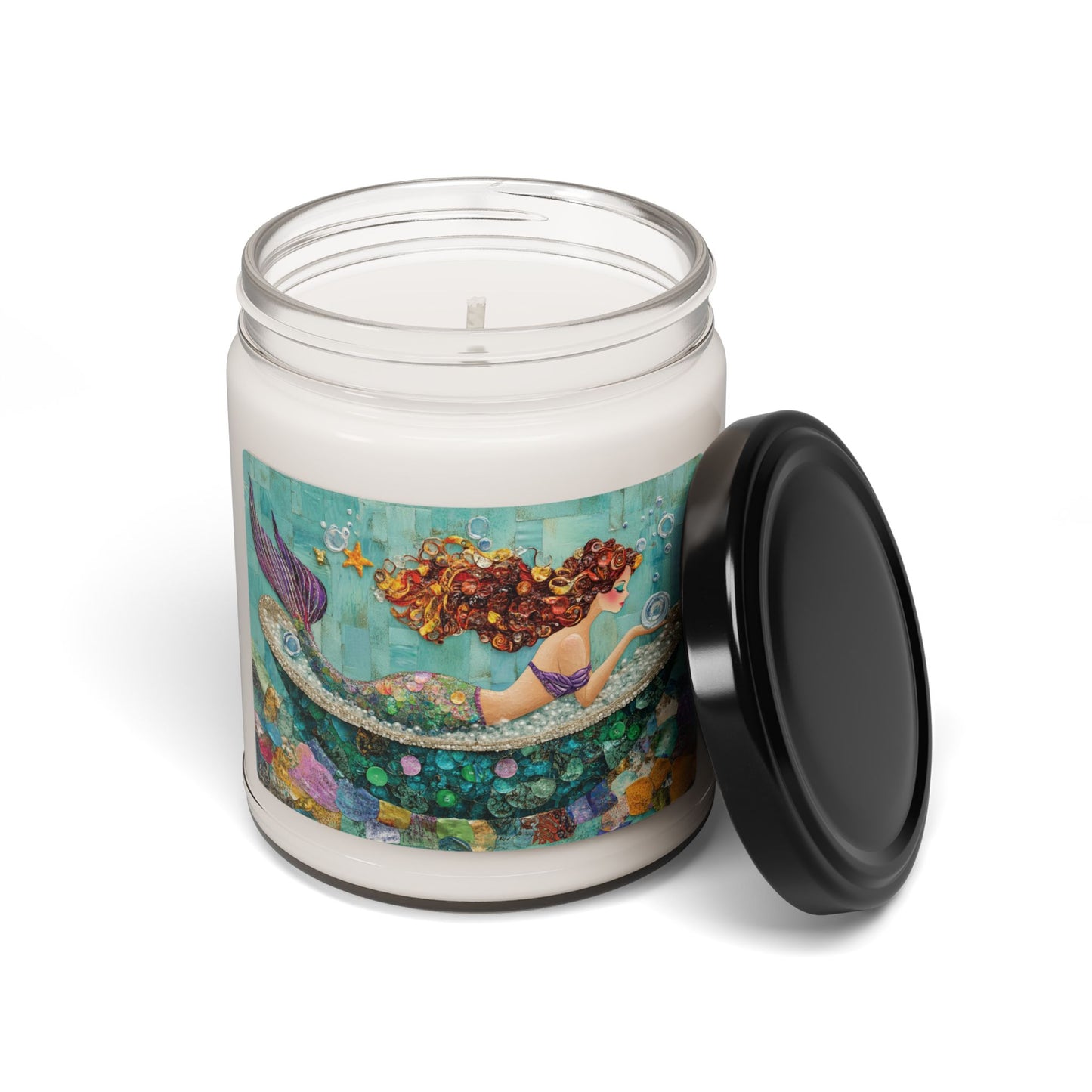Scented Soy Candle with Mermaid Design, Ocean Escape Candle, Eco-Friendly Home Decor, Relaxing Gift for Her, Beachy Atmosphere