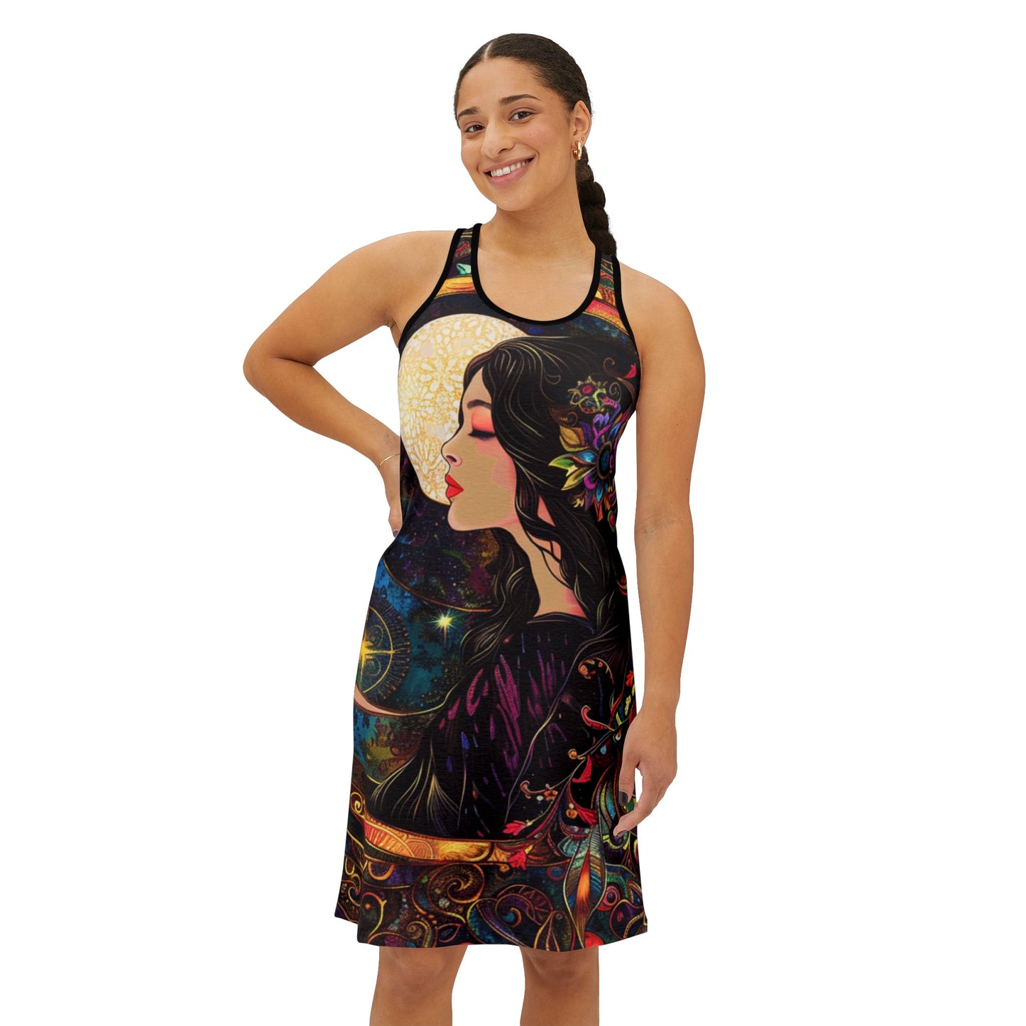 Goddess Moon Racerback Dress, Bohemian Summer Dress, Festival Clothing, Beachwear, Casual Dress, Gift for Her