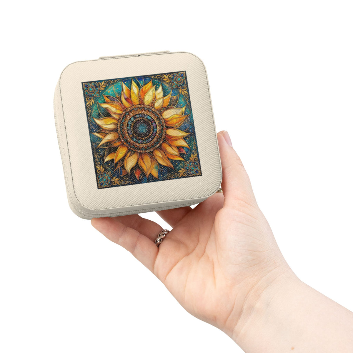 Sunflower Mosaic Jewelry Travel Case | Compact Portable Organizer