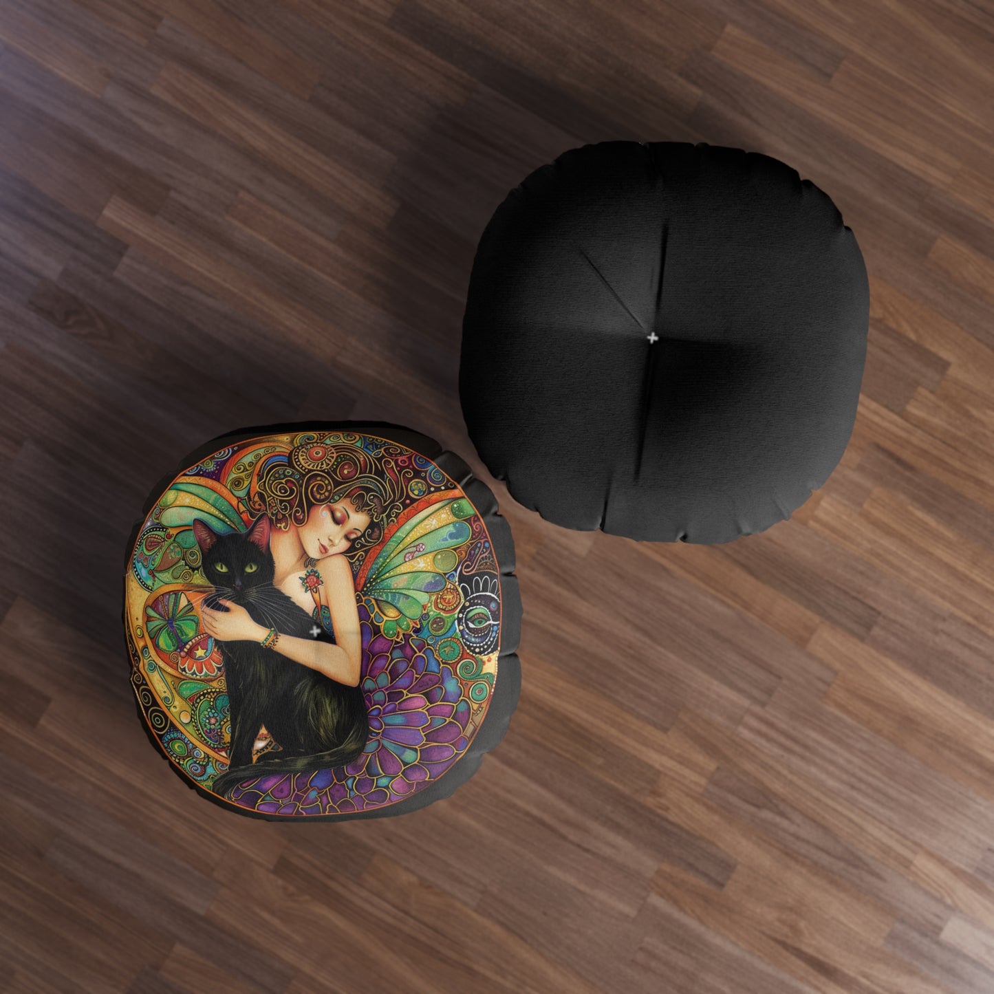 Spellbound Fairy Tufted Floor Pillow, Cozy Décor, Boho Living Room Cushion, Unique Gift for Cat Lovers, Artful Home Accent