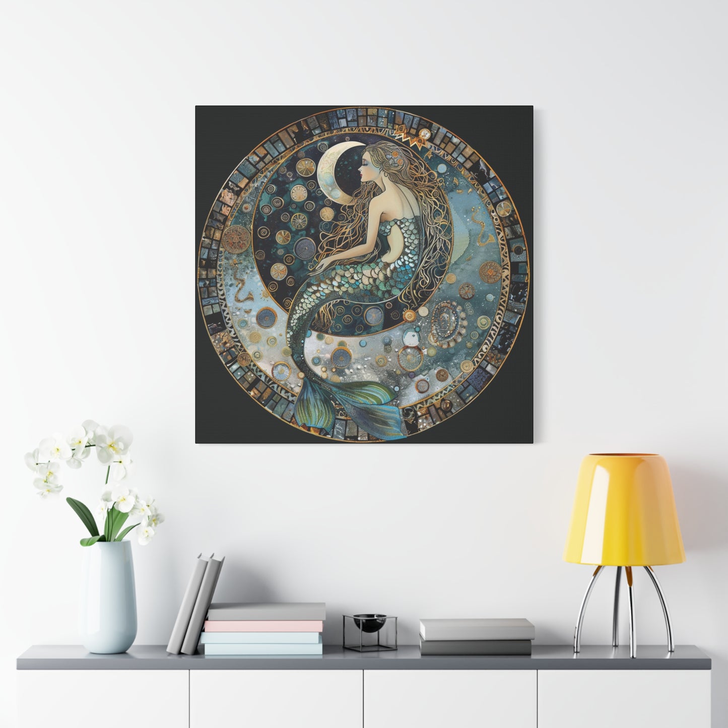 Mermaid Moon Canvas Art Print, Ocean Decor, Fantasy Artwork, Nautical Home Wall Art, Ethereal Gift for Sea Lovers