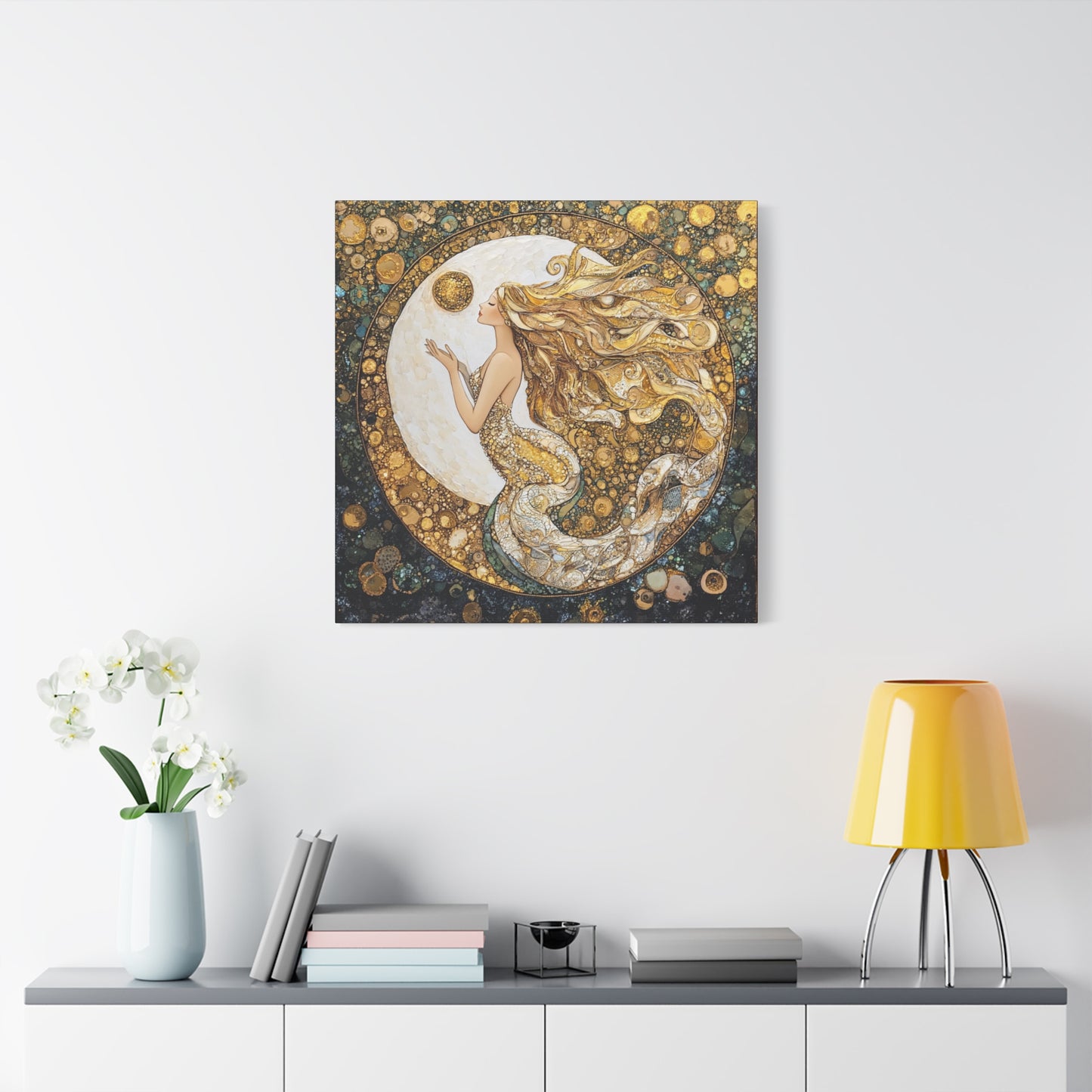 Mermaid Moon Art Canvas, Whimsical Home Decor, Magical Gift for Art Lovers, Celestial Wall Art, Fantasy Room Decoration