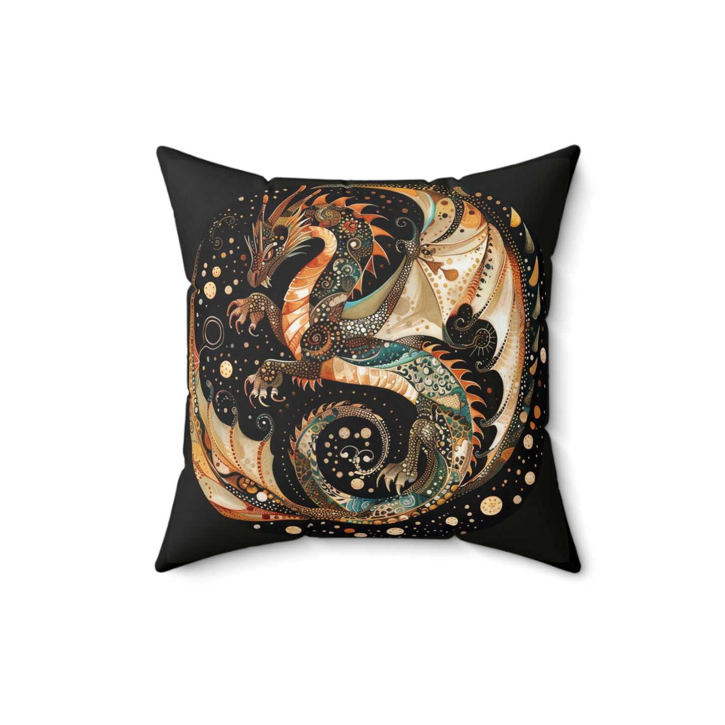 Enchanted Dragon Faux Suede Square Pillow | Boho Decor, Fantasy Home Accents, Gift for Dragon Lovers, Cozy Cushion, Mystical Room Decor