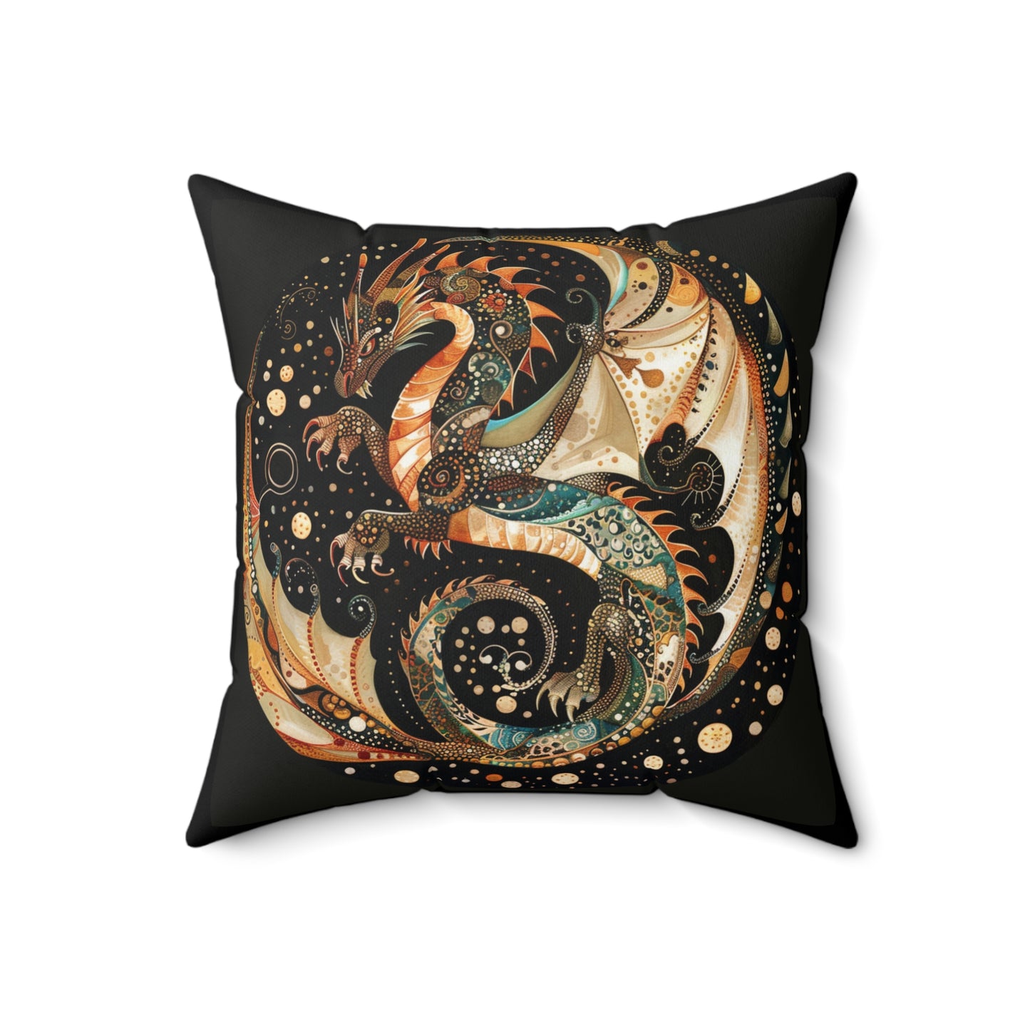 Enchanted Dragon Faux Suede Square Pillow | Boho Decor, Fantasy Home Accents, Gift for Dragon Lovers, Cozy Cushion, Mystical Room Decor
