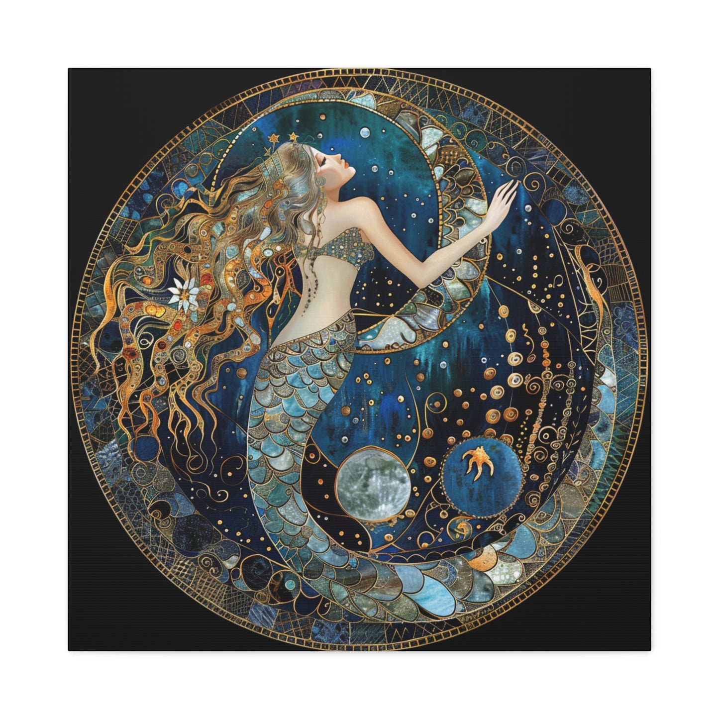 Mermaid Dreams Canvas Art, Ocean Wall Decor, Boho Home Decor, Gift for Her, Coastal Decoration, Celestial Art
