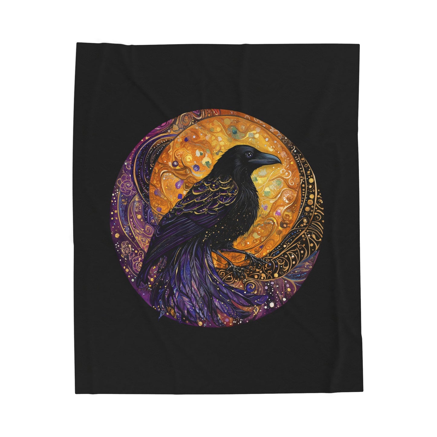 Raven Moon Plush Blanket | Cozy Decorative Throw, Gift for Bird Lovers, Bedroom Decor, Halloween Vibes, Home Comfort