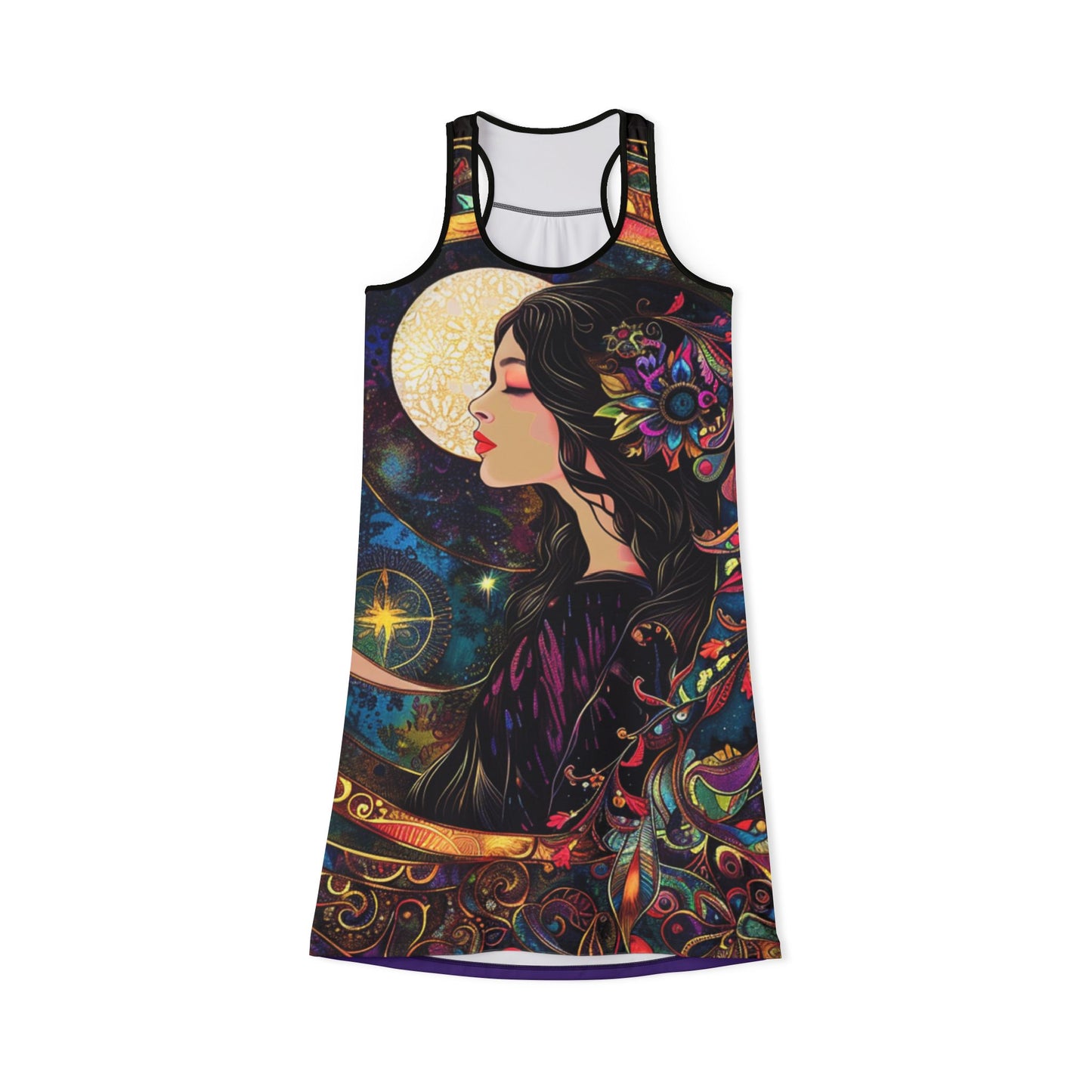 Goddess Moon Racerback Dress, Bohemian Summer Dress, Festival Clothing, Beachwear, Casual Dress, Gift for Her
