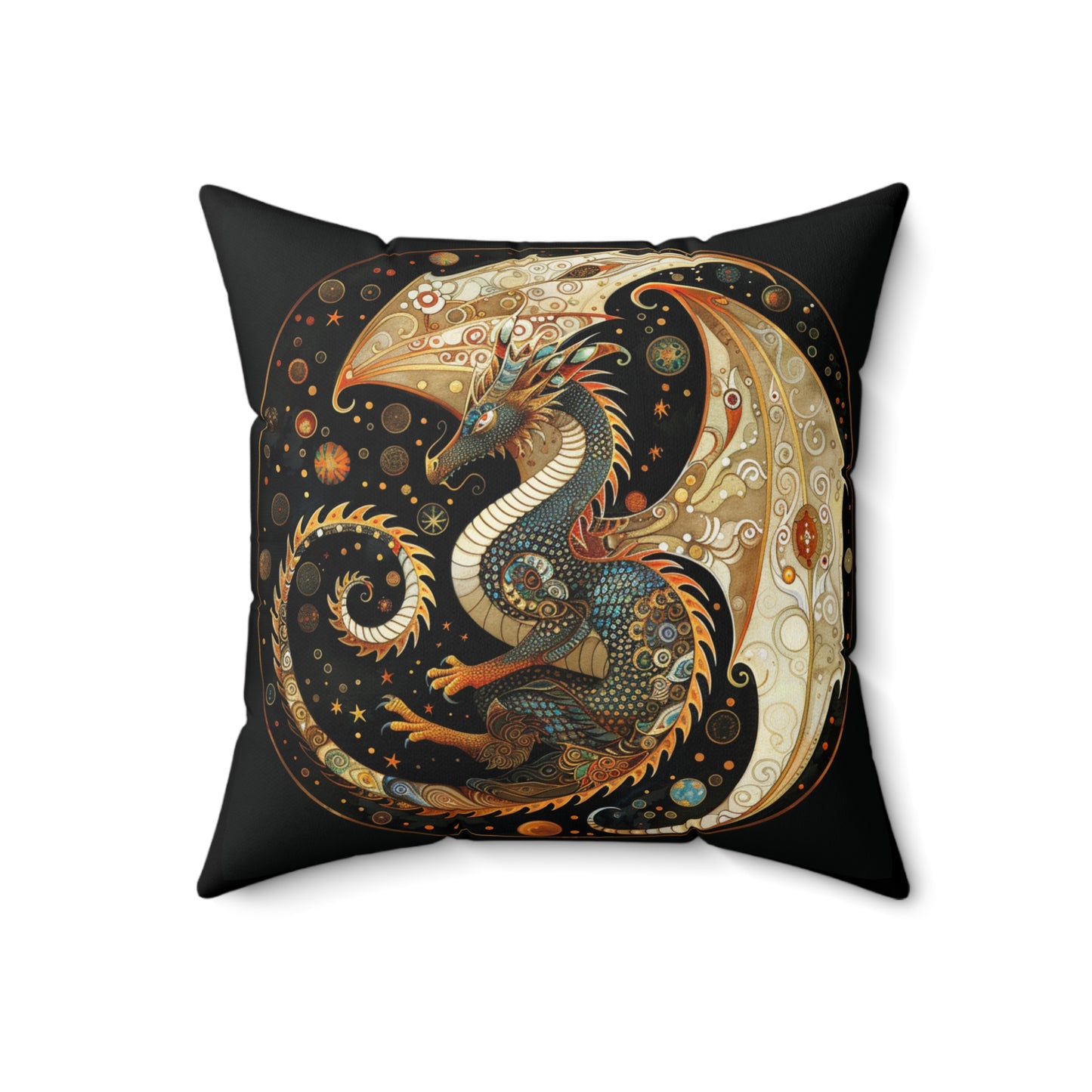 Fantasy Dragon Faux Suede Pillow, Decorative Cushion, Boho Decor, Cozy Home Accents, Gift for Fantasy Lovers, Mythical Art