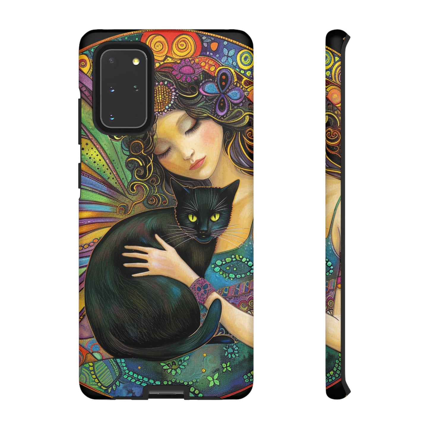 Artistic Phone Case, Celestial Cat Case, Bohemian Style, Gift for Cat Lovers, Unique Phone Protection, Colorful Design
