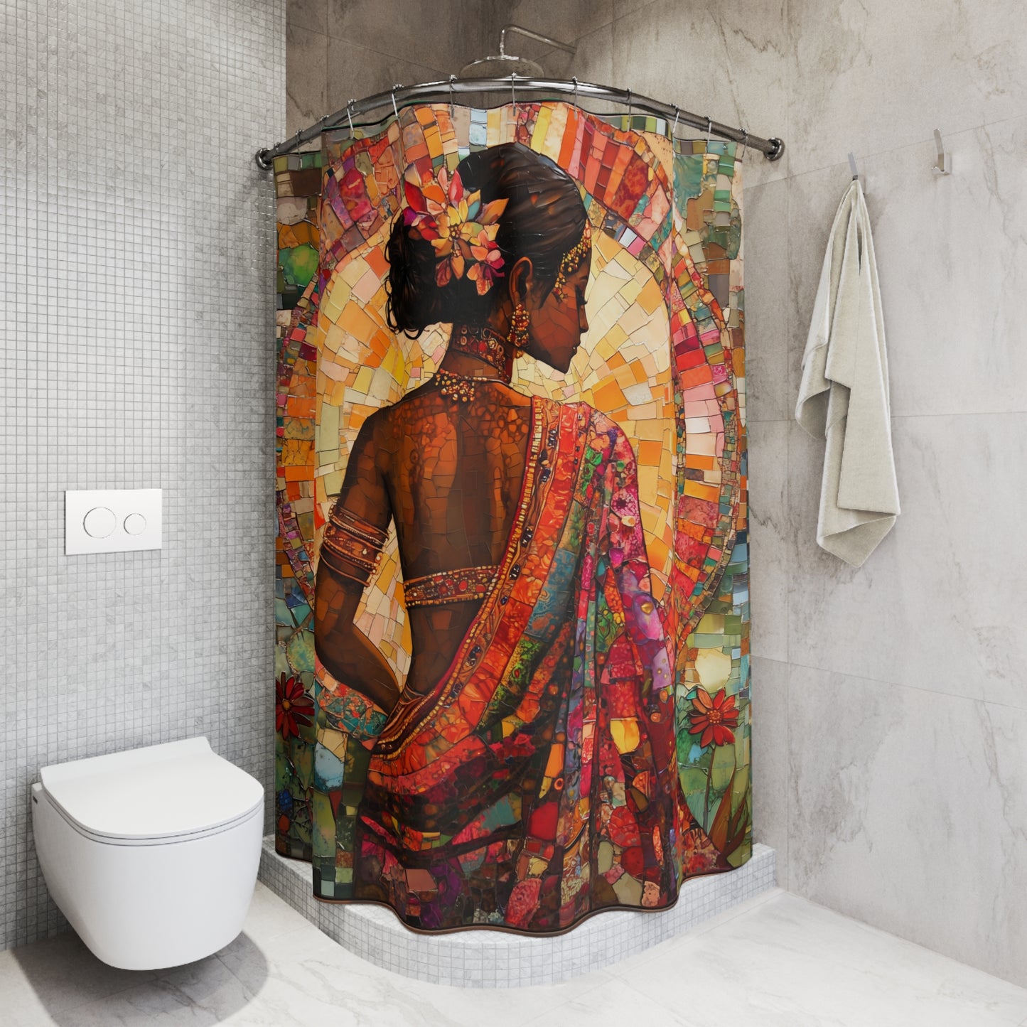 Bohemian Elegance Shower Curtain - Artistic Bathroom Decor, Mosaic Design, Ethnic Art, Home Renovation, Gift for Her, Unique Wall Art
