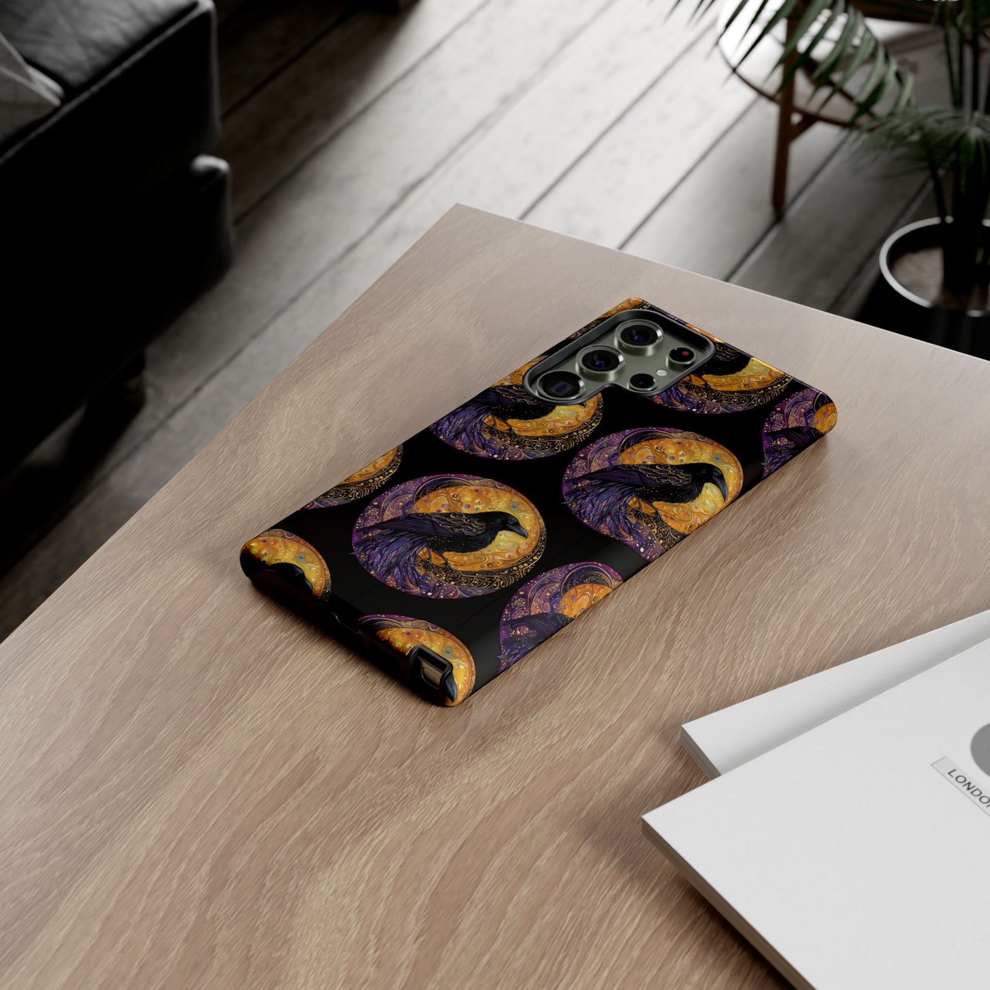 Raven Celestial Phone Case, Astrological Gift, Bird Lover Accessory, Tough Phone Cover, Gothic Aesthetic, Halloween Tech Decor