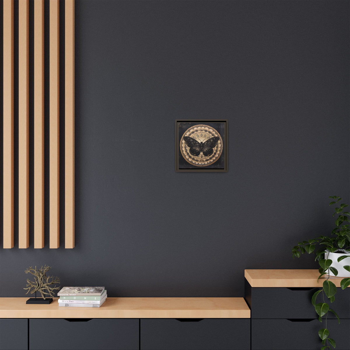 Black Moth Mandala Matte Canvas Framed | Wall Art