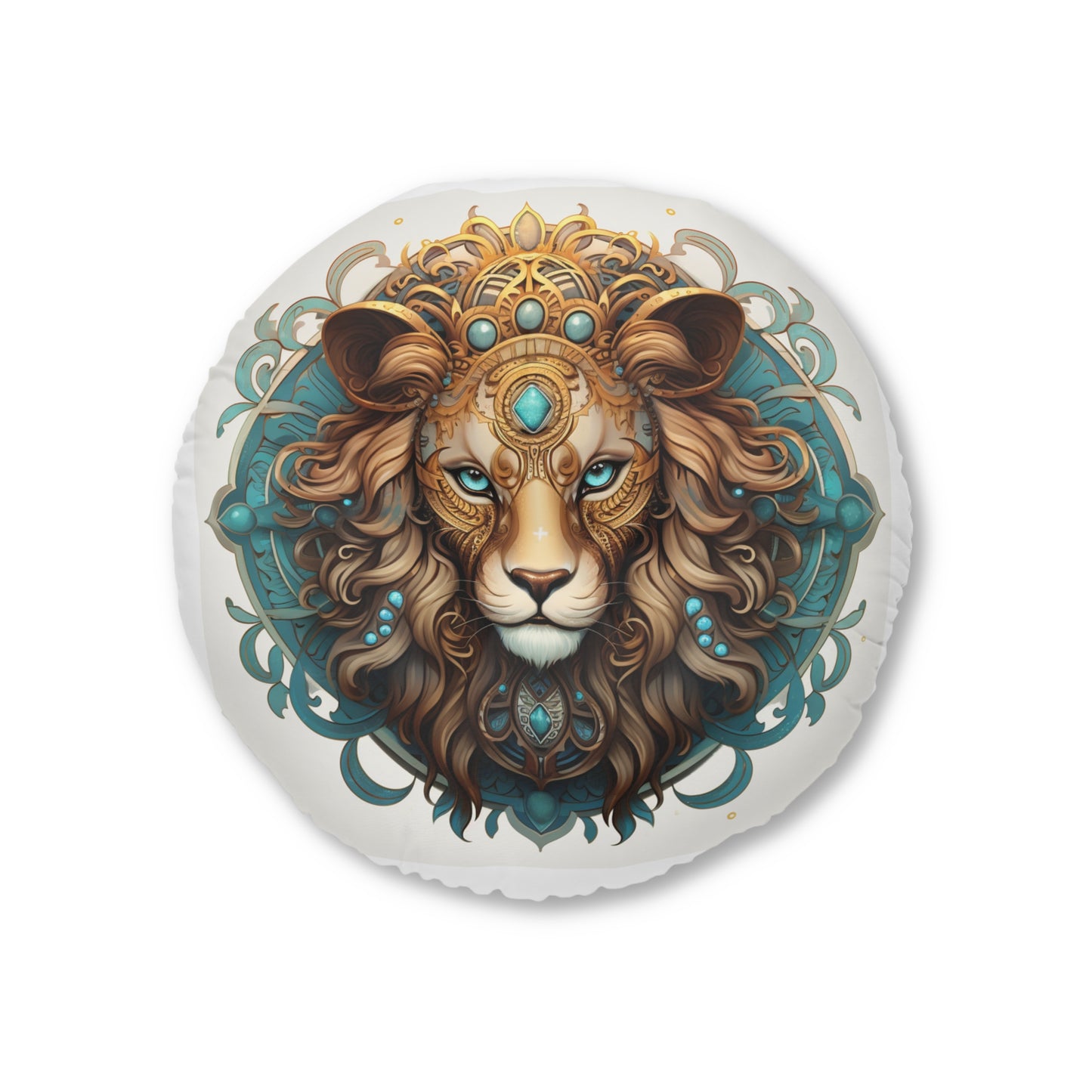 Majestic Lion Tufted Floor Pillow, Bohemian Home Decor, Round Cushion, Nursery Accent, Pet Bed, Gift for Animal Lovers