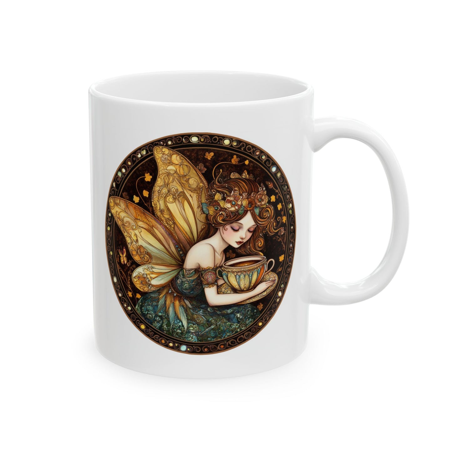 Tea Time Fairy Collection "Ginger & Lemon" Ceramic Mug - Astrology Gift, Starry Night Coffee Mug, Unique Tea Mug