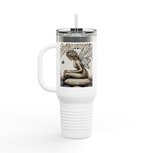 Good Fortune Stone Fairy Travel Mug, 40oz | Insulated Coffee Cup | Gifts for Nature Lovers | Boho Decor | Relaxation Gift