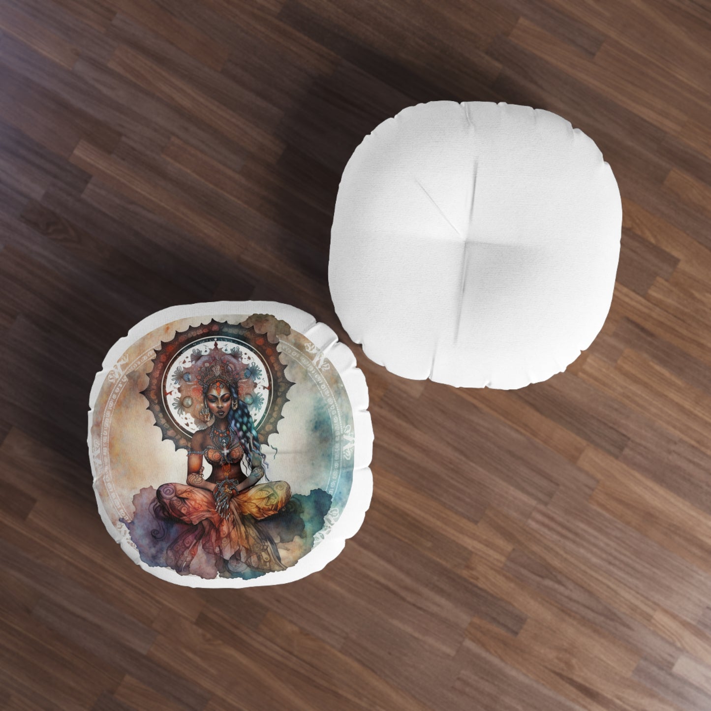 Bohemian Mystical Goddess Round Tufted Floor Pillow, Meditation Cushion, Boho Decor, Cozy Home Accent, Yoga Studio Essential
