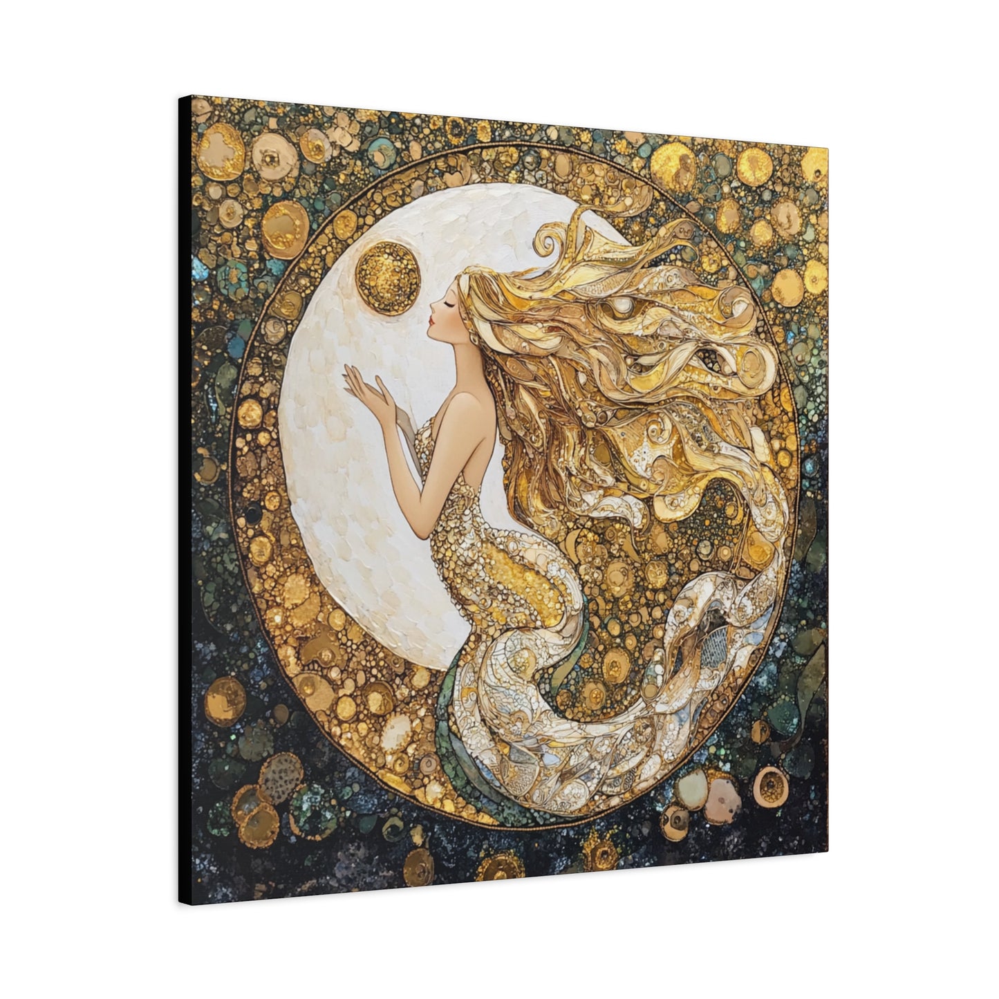Mermaid Moon Art Canvas, Whimsical Home Decor, Magical Gift for Art Lovers, Celestial Wall Art, Fantasy Room Decoration