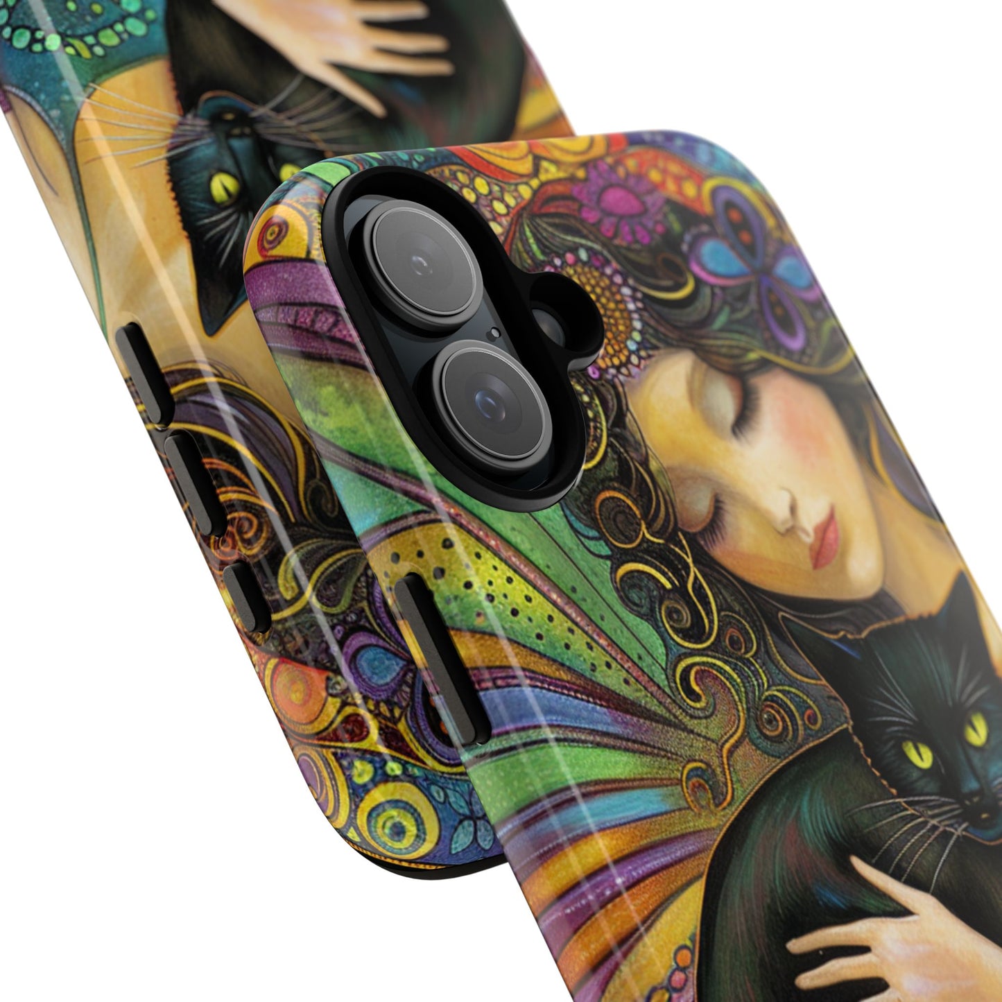 Artistic Phone Case, Celestial Cat Case, Bohemian Style, Gift for Cat Lovers, Unique Phone Protection, Colorful Design
