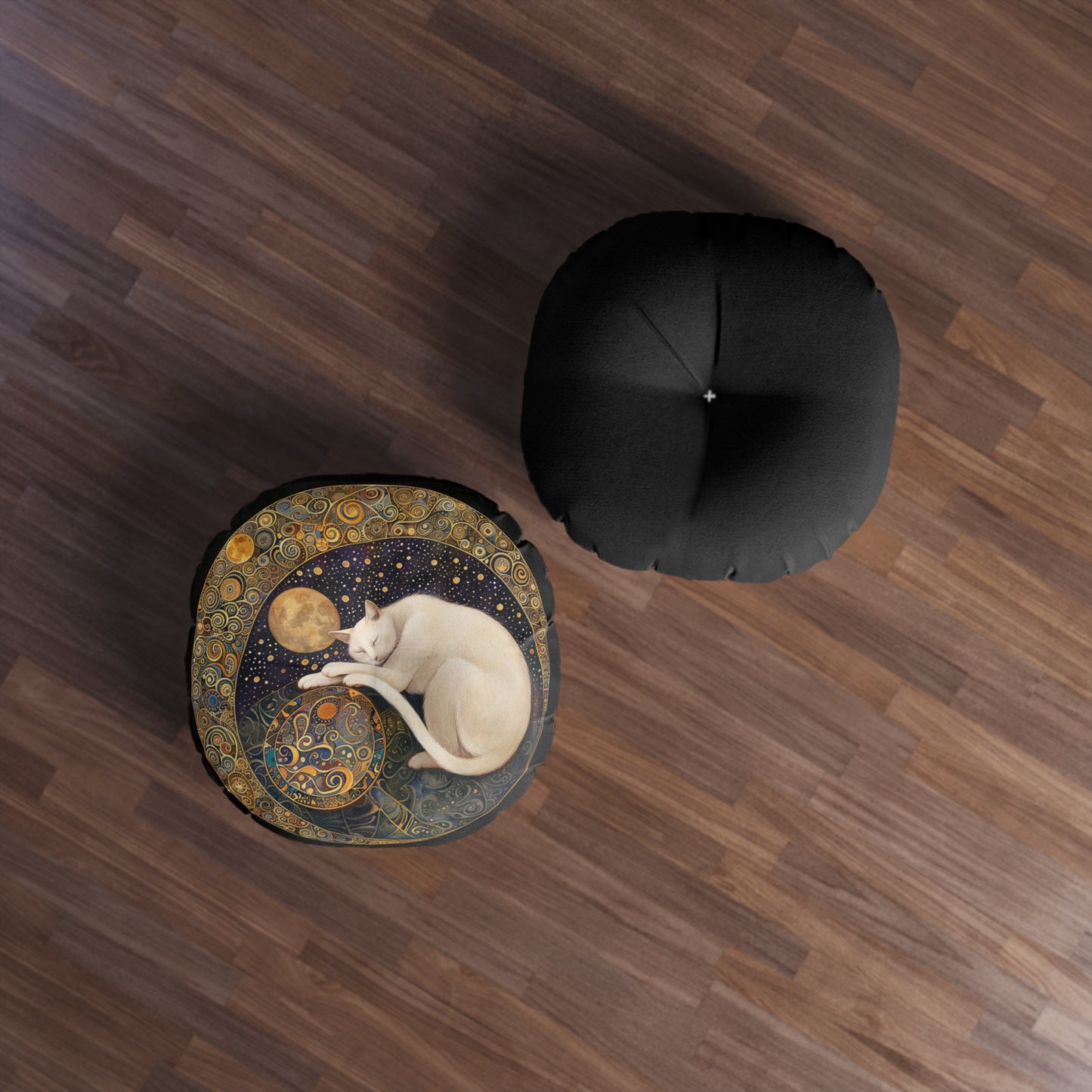 Dreamy Celestial Cat Tufted Floor Pillow, Bohemian Home Decor, Cozy