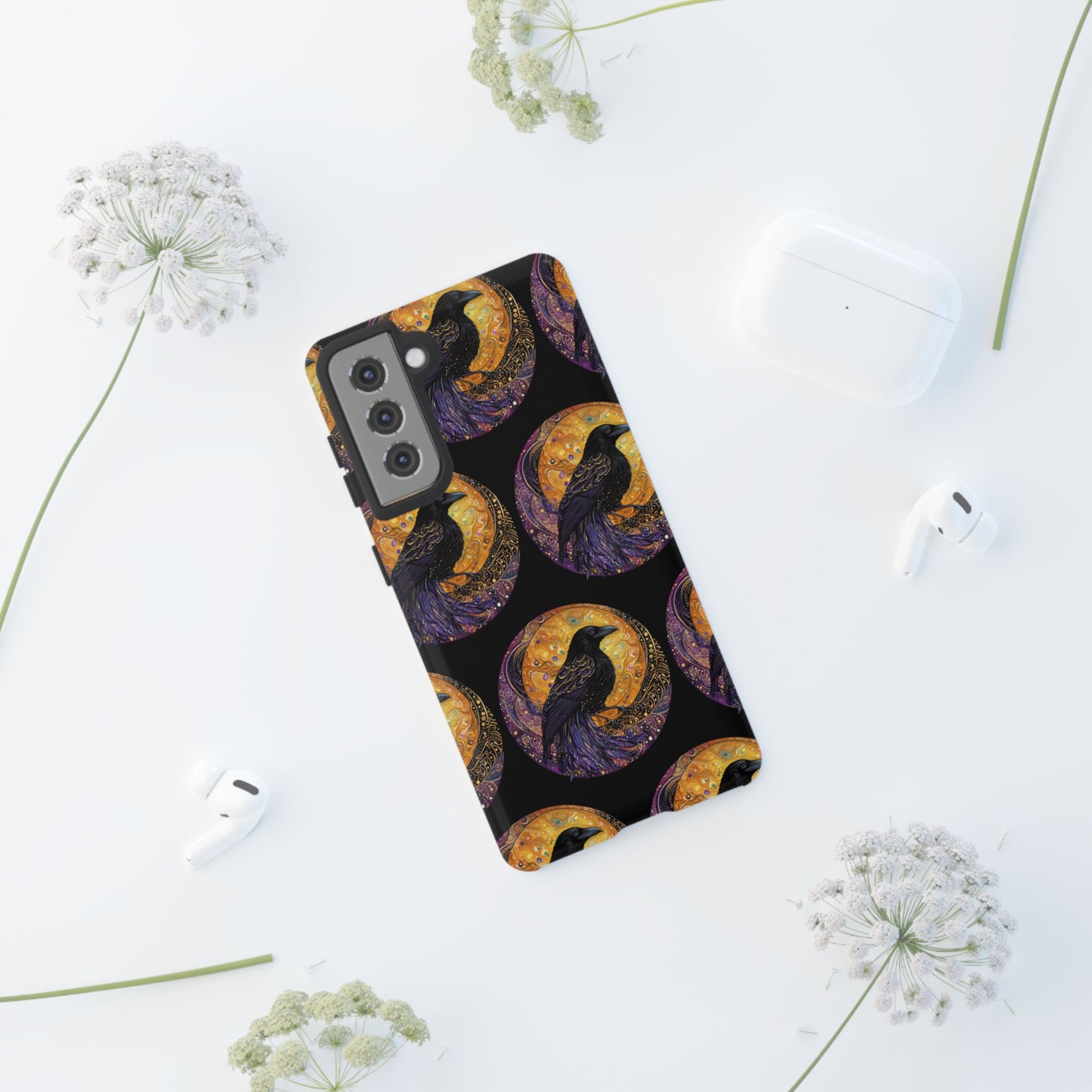 Raven Celestial Phone Case, Astrological Gift, Bird Lover Accessory, Tough Phone Cover, Gothic Aesthetic, Halloween Tech Decor