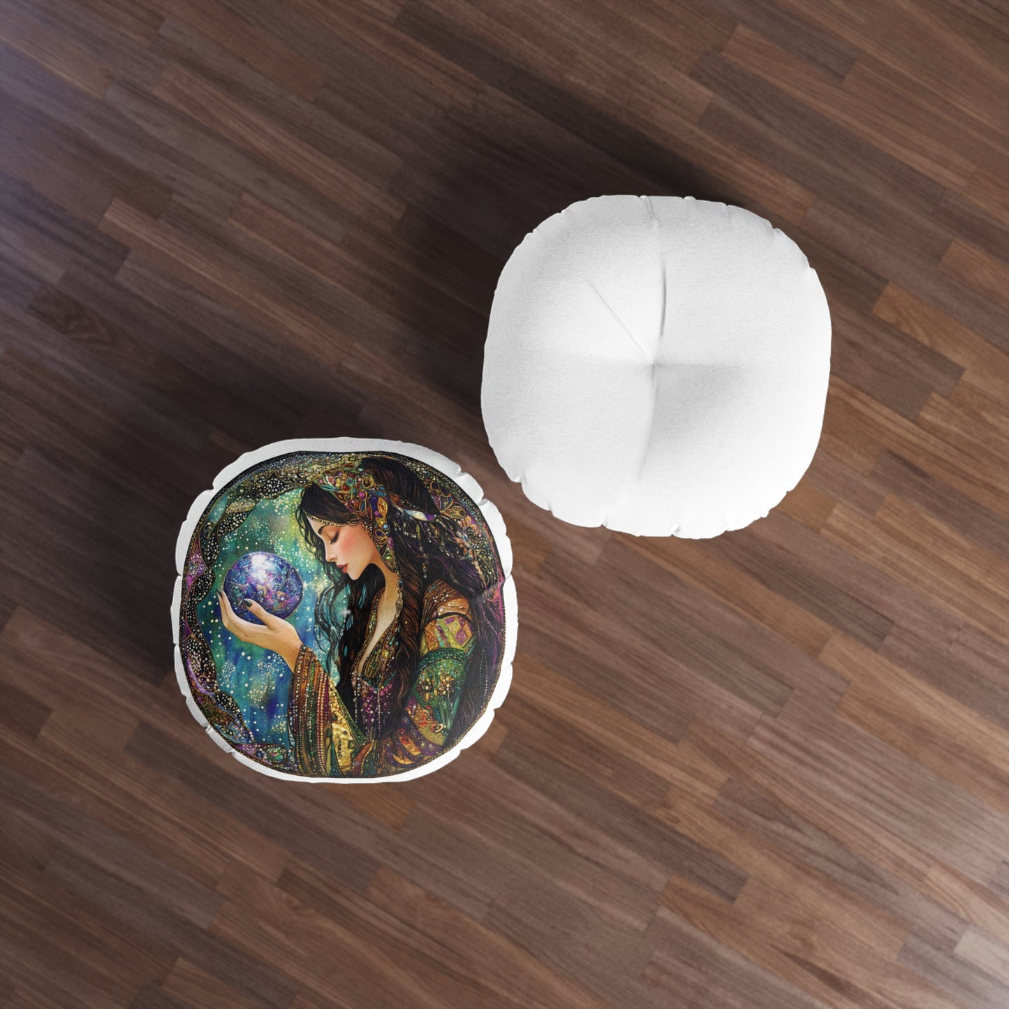 Bohemian Mystic Round Tufted Floor Pillow, Cozy Home Decor, Boho Chic Cushion, Meditation Pillow, Gift for Dreamers