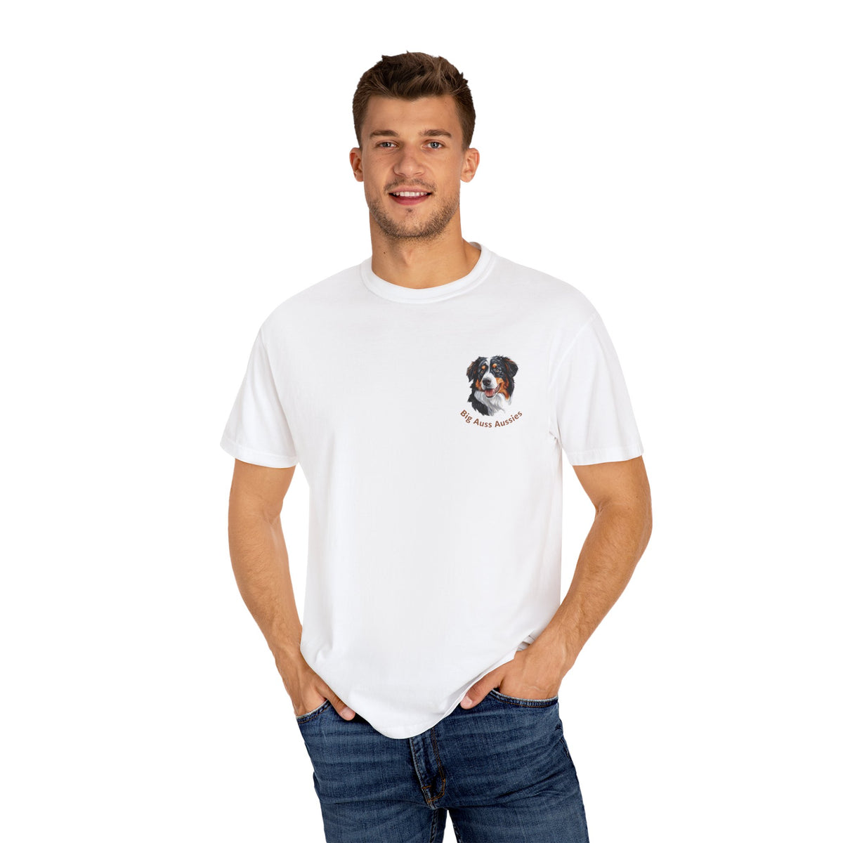 Big Auss Aussies T-shirt, Unisex Garment-Dyed Tee, Tri Color Australian Shepherd