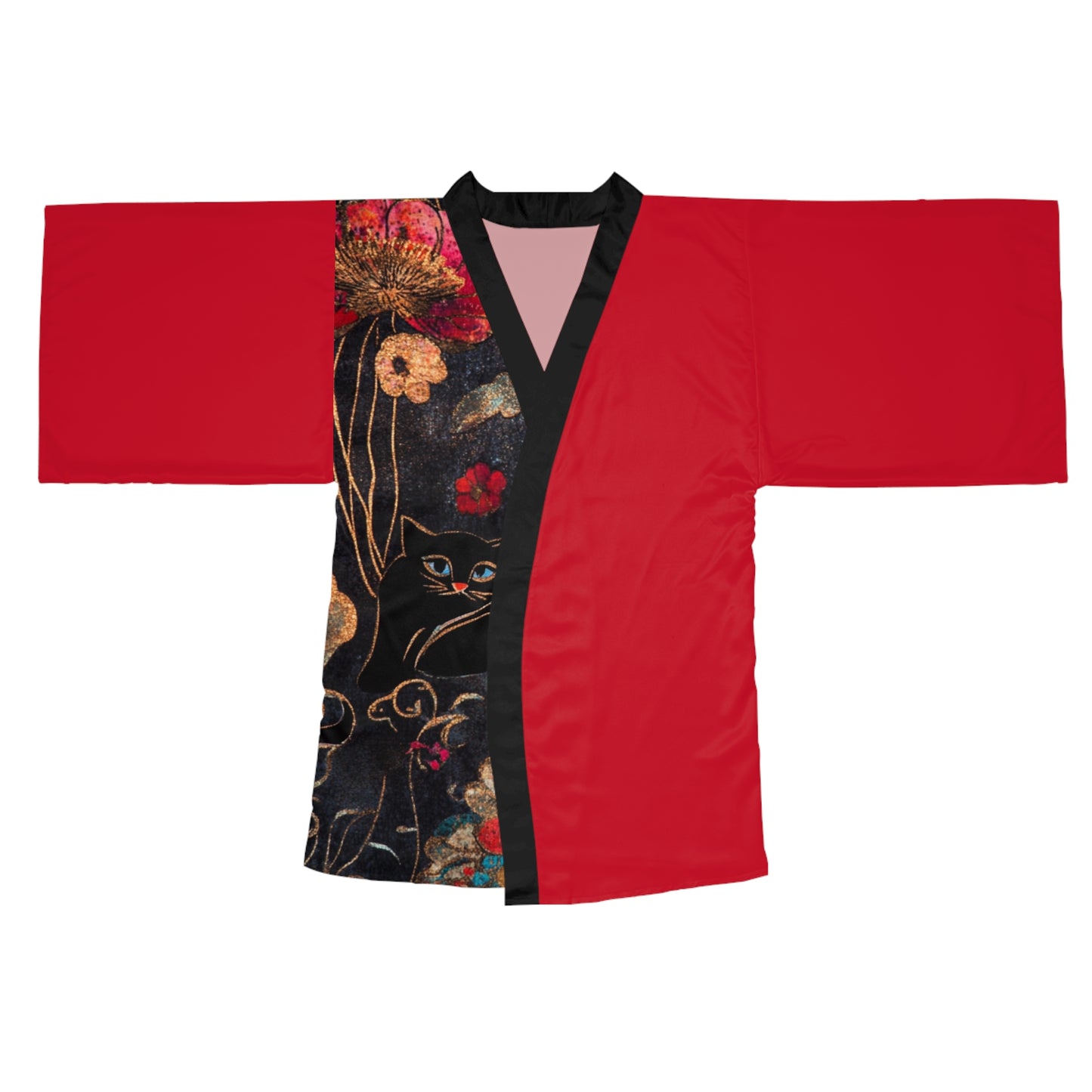 Geisha Cat-Pattern Long Sleeve Kimono Robe, Cozy Lounge Wear, Perfect for Relaxation, Gifts, Home Spa, Traditional Style