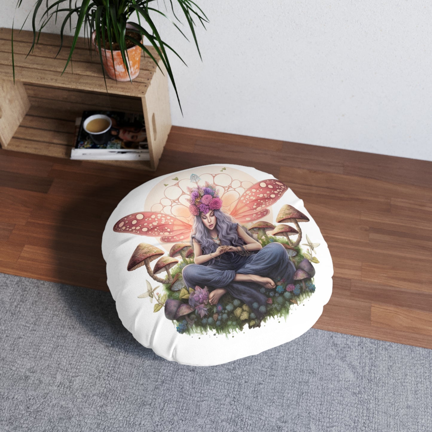 Bohemian Butterfly Tufted Floor Pillow, Round Decorative Cushion for Home Decor, Meditation, Relaxation, Gift