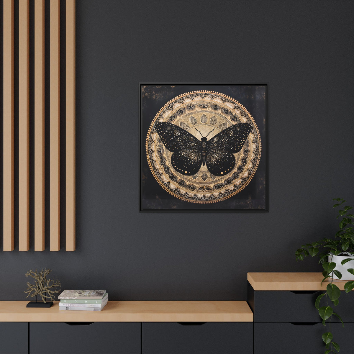 Black Moth Mandala Matte Canvas Framed | Wall Art