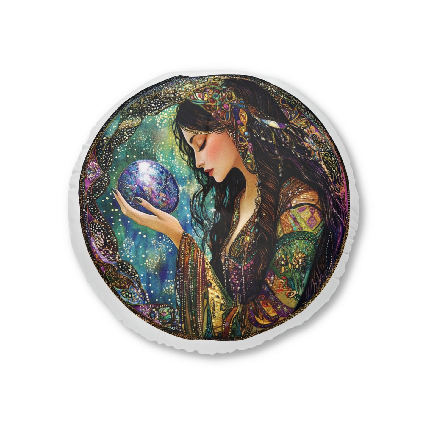 Bohemian Mystic Round Tufted Floor Pillow, Cozy Home Decor, Boho Chic Cushion, Meditation Pillow, Gift for Dreamers