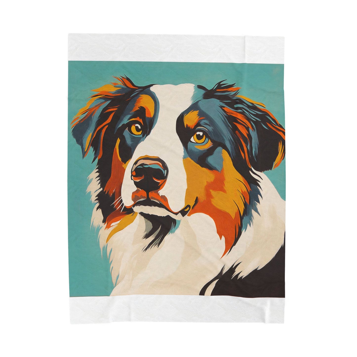 Mid Century Modern Black Tri Colored Aussie Portrait Velveteen Plush Blanket, Pet Lover Gift, Cozy Home Decor, Dog Enthusiast