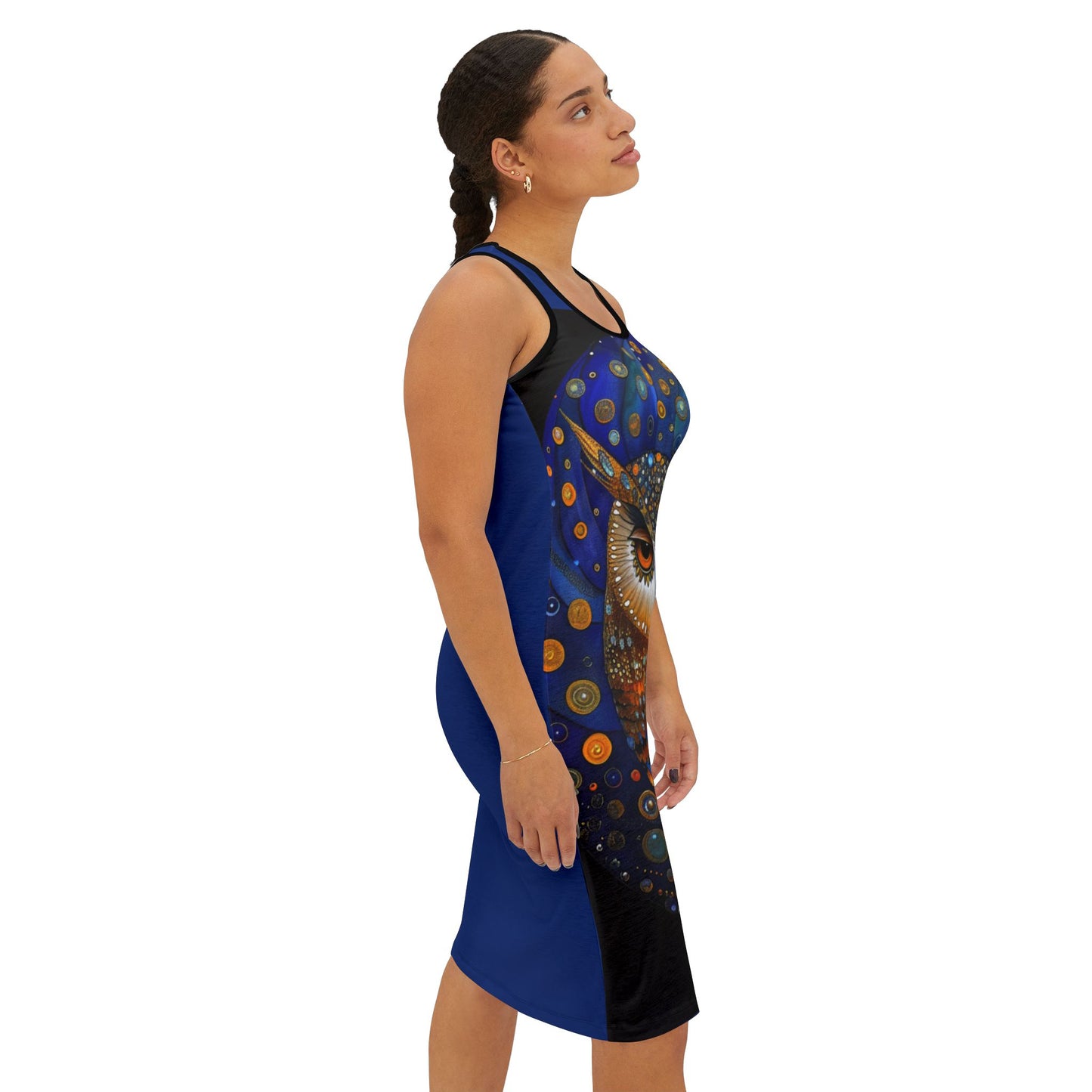 Bohemian Owl Racerback Dress, Unique Summer Dress, Festival Outfit, Spiritual Gifts for Her, Nature Lover Apparel