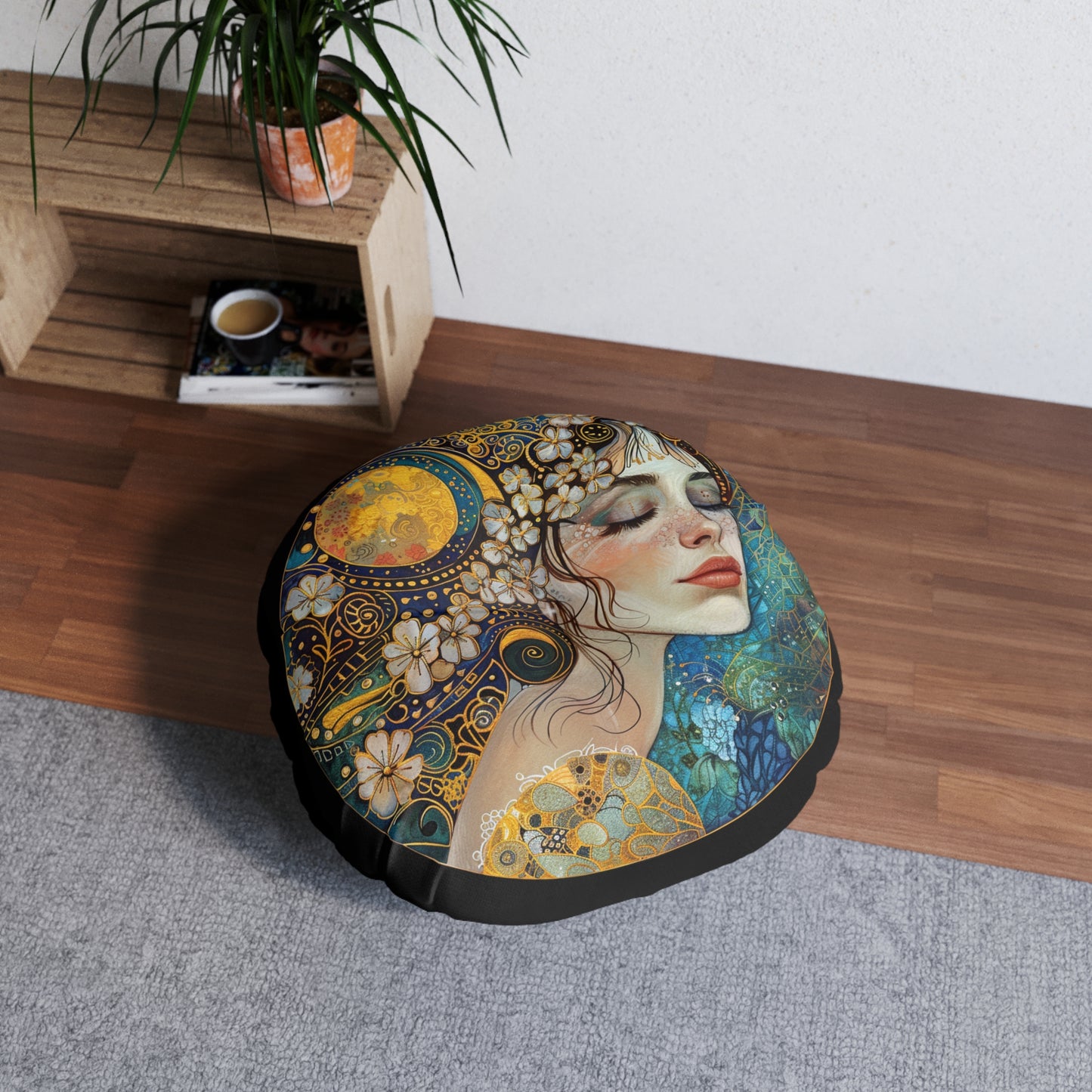 Elegant Bohemian Tufted Floor Pillow, Cozy Home Decor, Round Pillow, Boho Cushion, Meditation Support, Gift for Yoga Lovers