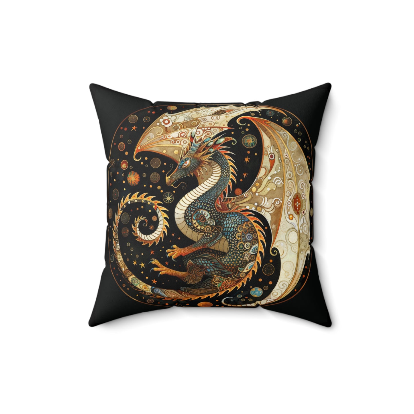 Fantasy Dragon Faux Suede Pillow, Decorative Cushion, Boho Decor, Cozy Home Accents, Gift for Fantasy Lovers, Mythical Art