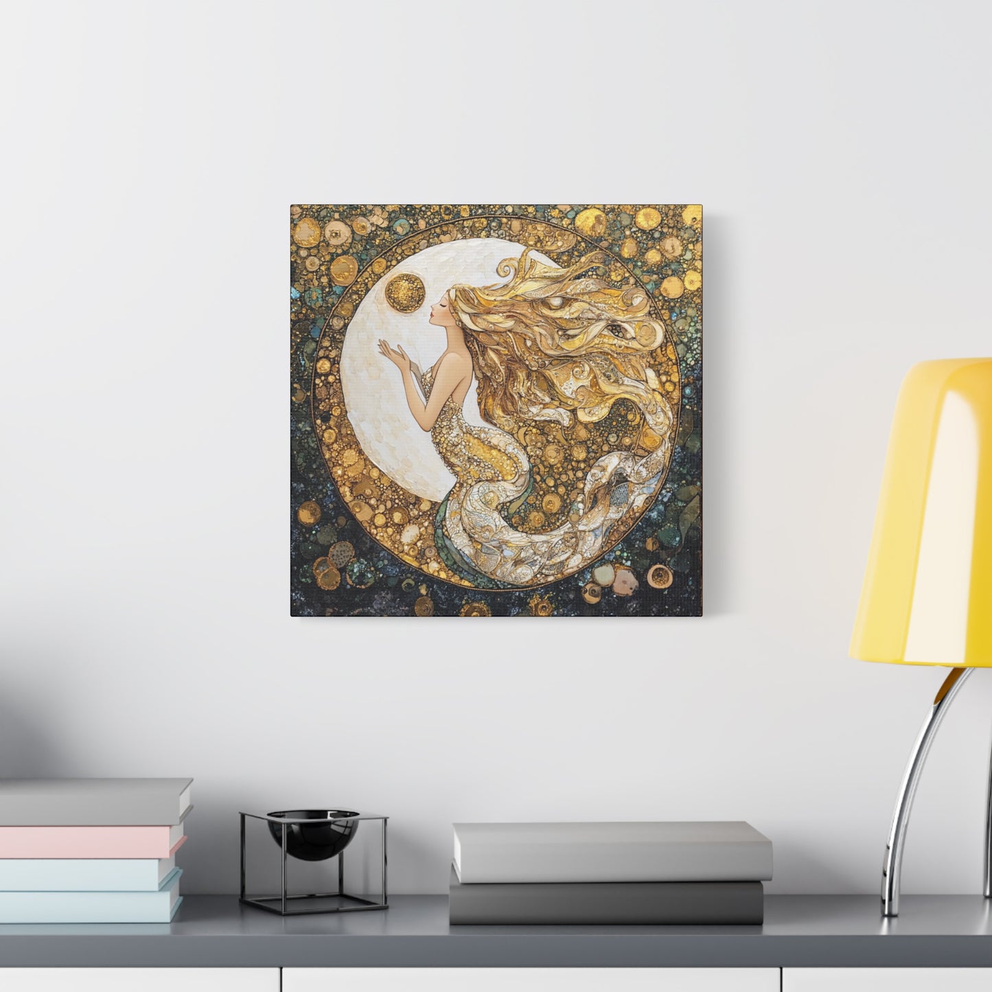 Mermaid Moon Art Canvas, Whimsical Home Decor, Magical Gift for Art Lovers, Celestial Wall Art, Fantasy Room Decoration