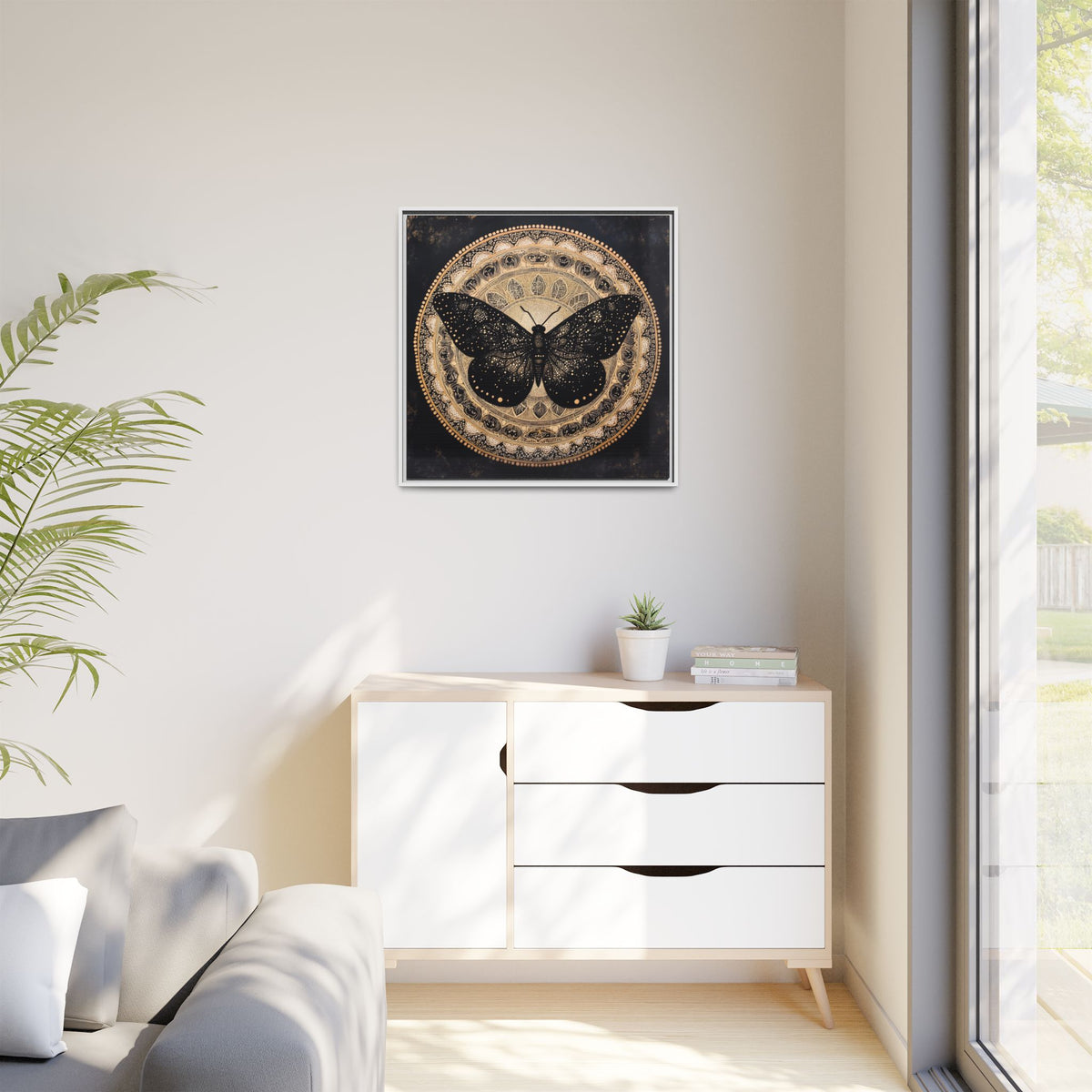 Black Moth Mandala Matte Canvas Framed | Wall Art