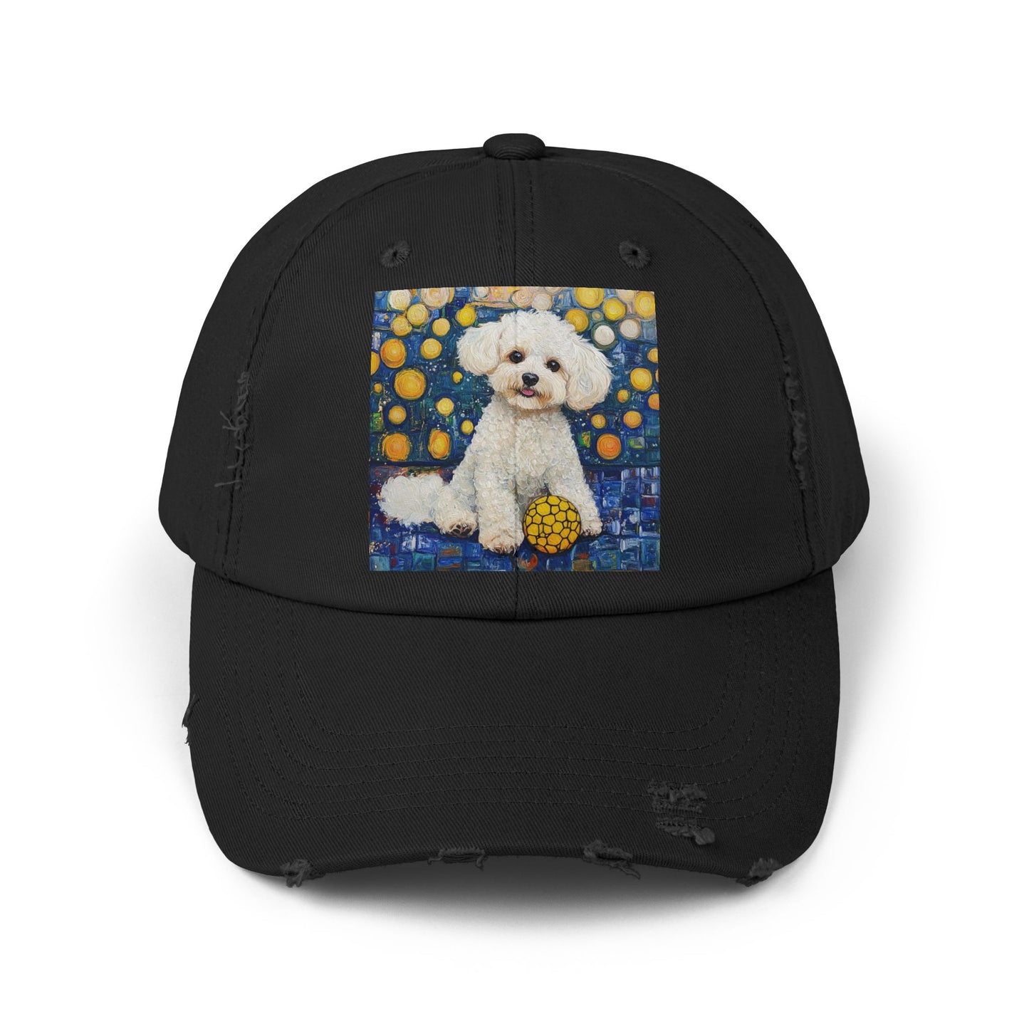 Bichon Frise Pickleball Unisex Distressed Cap with Adorable Dog Art | Pet Lover Gift, Casual Fashion, , Dog Mom Hat, Unique Dog Gift