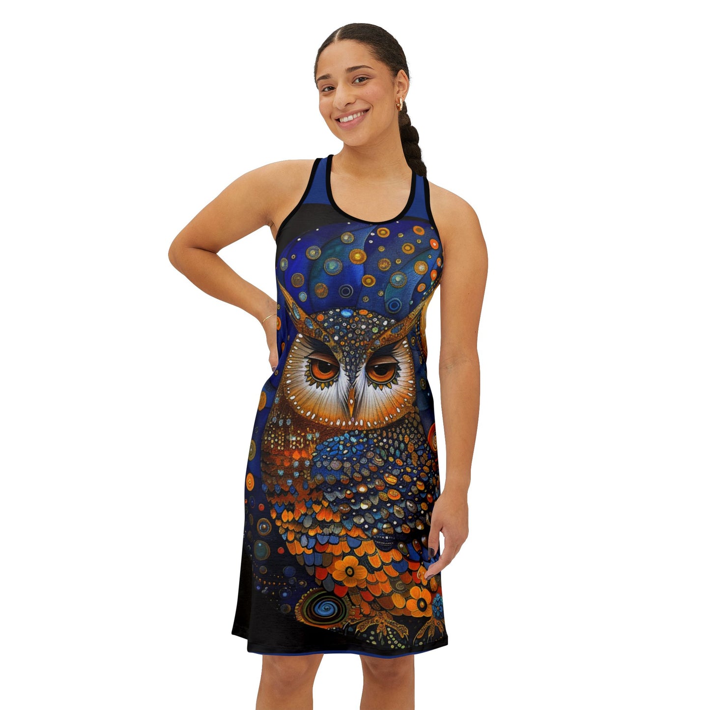 Bohemian Owl Racerback Dress, Unique Summer Dress, Festival Outfit, Spiritual Gifts for Her, Nature Lover Apparel