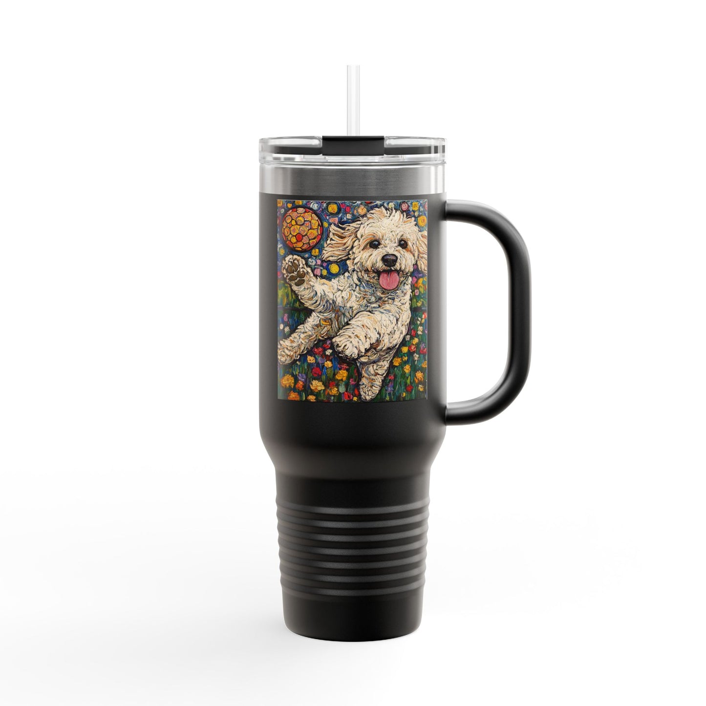 Doodle Pickleball Insulated Travel Mug - 40oz, Custom Dog Mug, Puppy Lover Gift, Colorful Pet Travel Mug, Birthday Gift, Dog Mom Accessory