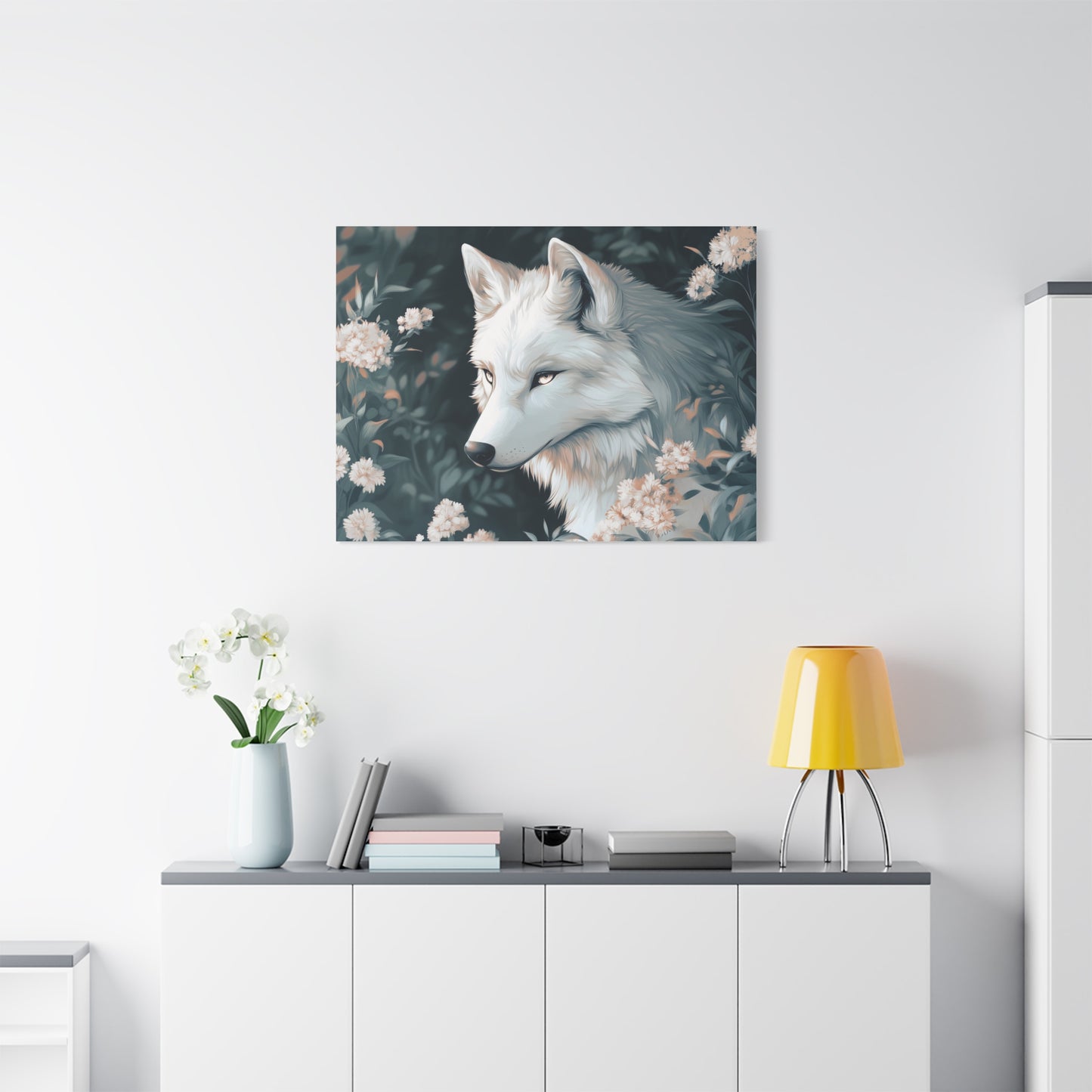 White Wolf Art Canvas Print, Stretched Wall Decor, Nature Themed Artwork, Home Decoration, Gift for Animal Lovers
