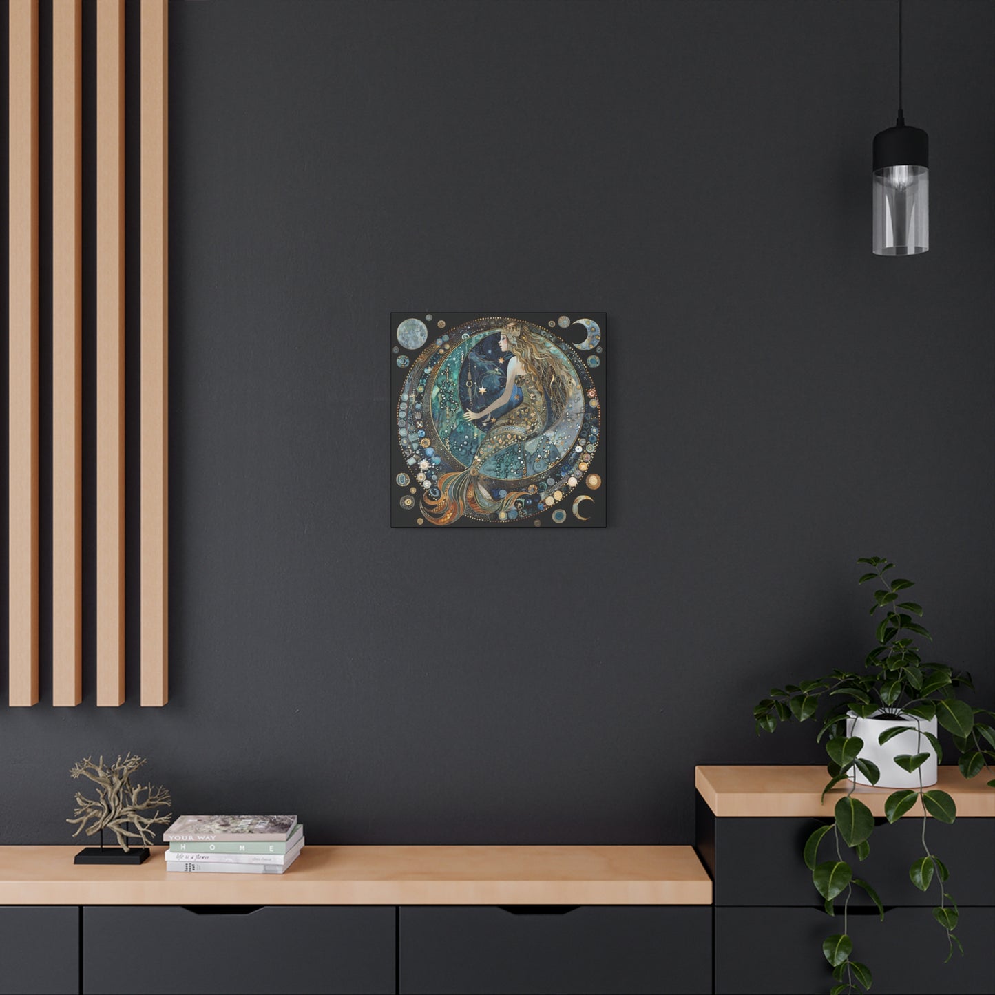 Mermaid Moon Canvas Art, Wall Decor, Nautical Art, Celestial Decor, Gift for Dreamers, Astrology Wall Hanging, Unique Home Decor