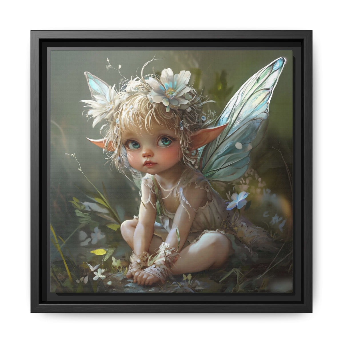 Baby Fairy Art Print, Framed Canvas, Whimsical Home Decor, Fairy Tale Gift, Magical Nursery Wall Art
