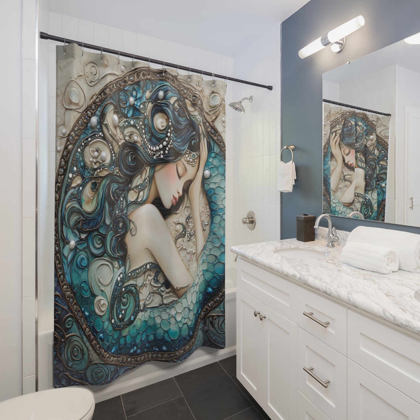 Enchanted Mermaid Shower Curtain, Ocean Inspired Bathroom Decor, Nautical Home Accent, Gift for Sea Lovers, Coastal Aesthetic