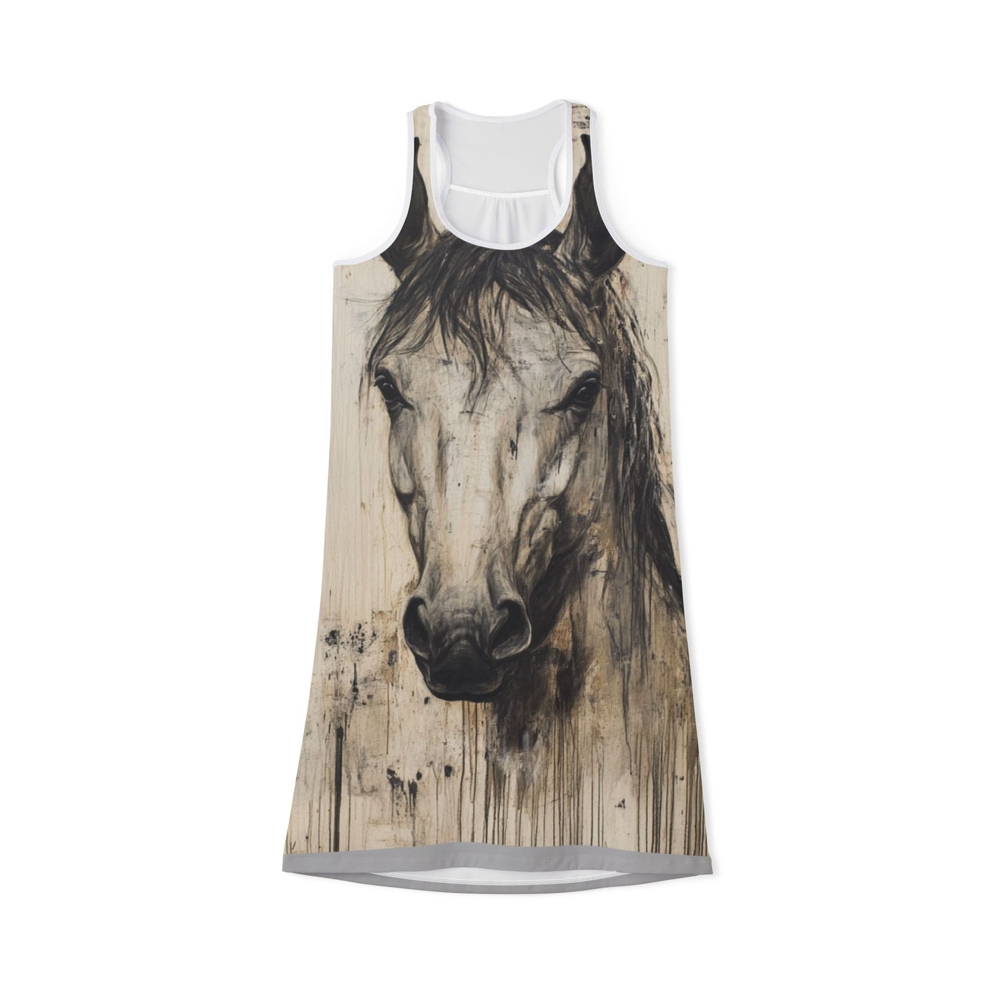 Elegant Horse Art Women's Racerback Dress, Boho Chic Outfit, Summer Dress, Gifts for Equestrians, Casual Wear for Horse Lovers
