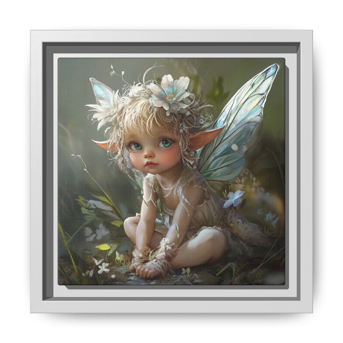 Baby Fairy Art Print, Framed Canvas, Whimsical Home Decor, Fairy Tale Gift, Magical Nursery Wall Art