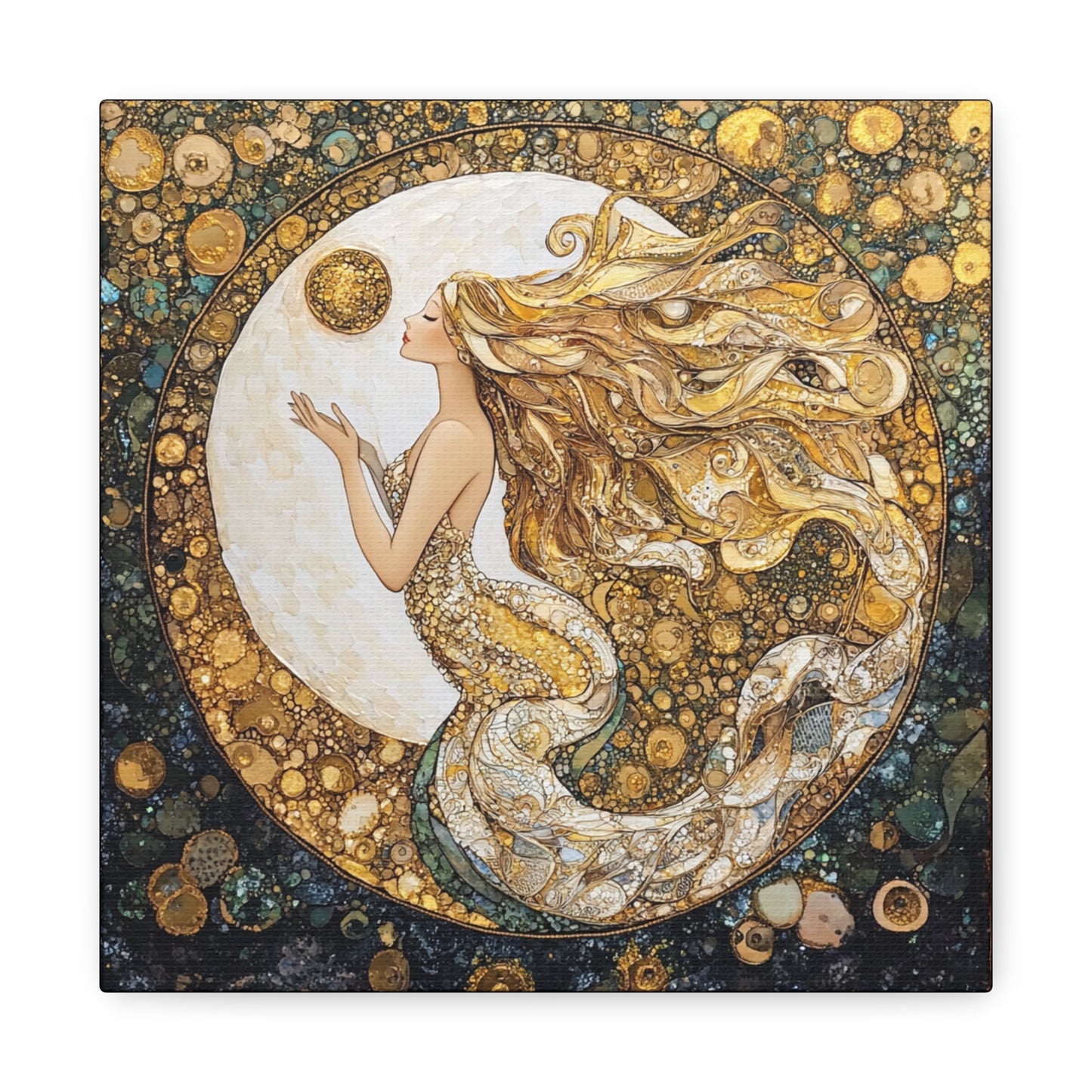 Mermaid Moon Art Canvas, Whimsical Home Decor, Magical Gift for Art Lovers, Celestial Wall Art, Fantasy Room Decoration