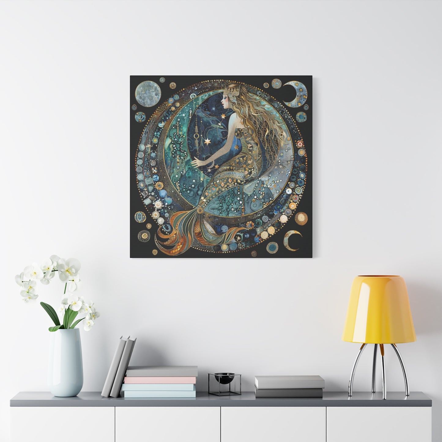 Mermaid Moon Canvas Art, Wall Decor, Nautical Art, Celestial Decor, Gift for Dreamers, Astrology Wall Hanging, Unique Home Decor