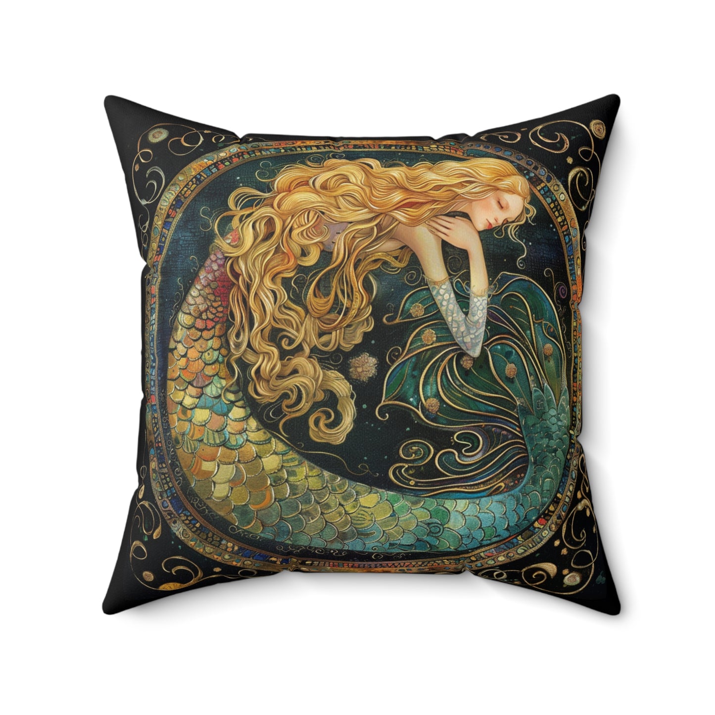 Mermaid Art Faux Suede Pillow | Elegant Home Decor, Bohemian Vibes, Gift for Mermaid Lovers, Ocean-Themed Living Room, Cozy Cushion