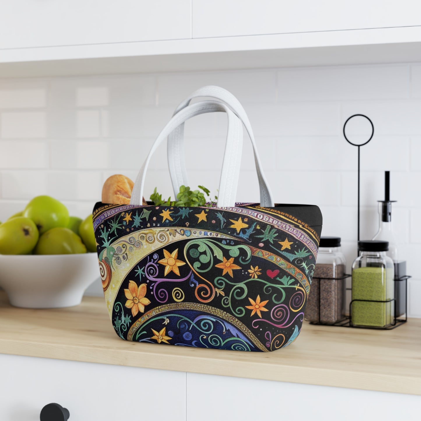 Colorful Celestial Patterns Lunch Bag, Insulated Tote, Reusable Food Carrier, Eco-Friendly Lunch Container, Picnic Essential