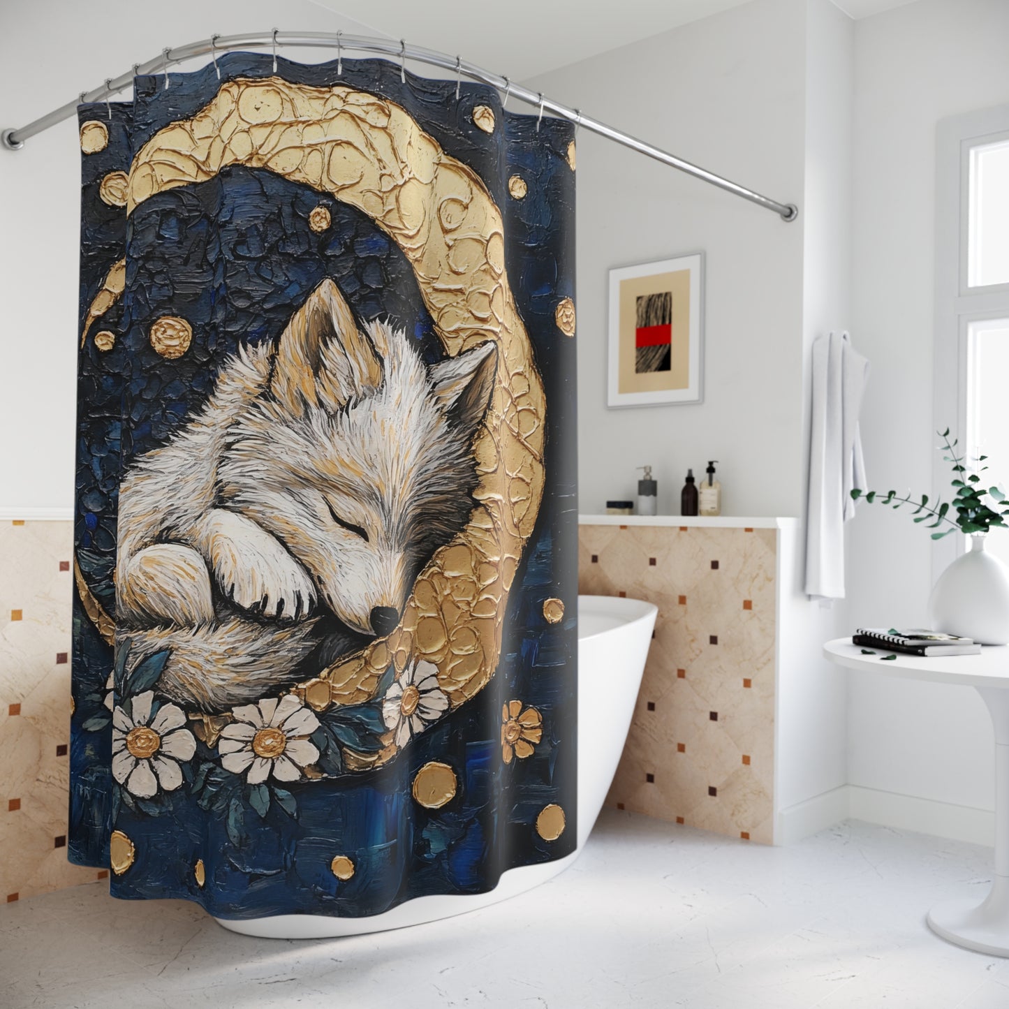 Moonlit Wolf Shower Curtain, Calm Home Decor, Animal Lovers Gift, Bathroom Accessories, Nursery Decor, Woodland Theme